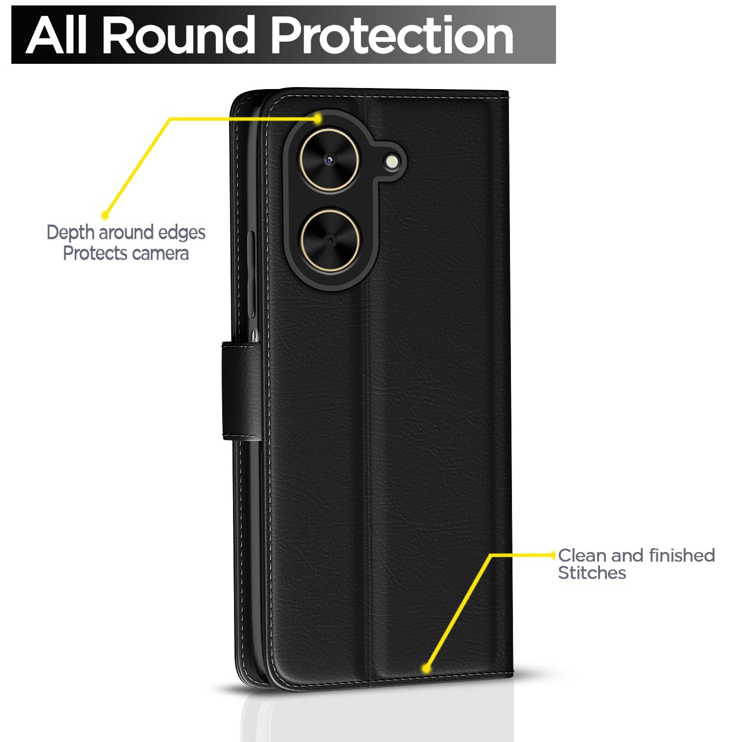 Pikkme Poco C71 / Redmi A5 Vintage Flip Cover (Black)