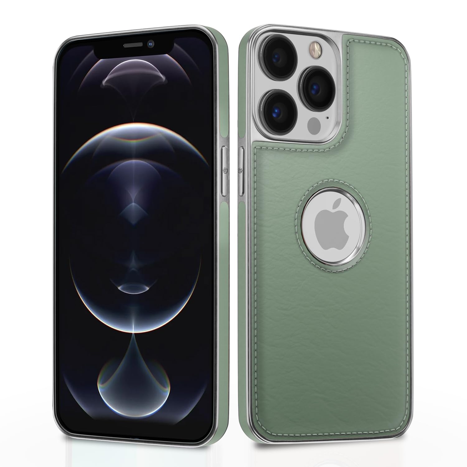 iPhone 12 Pro Max Chrome Leather Back Cover -Green