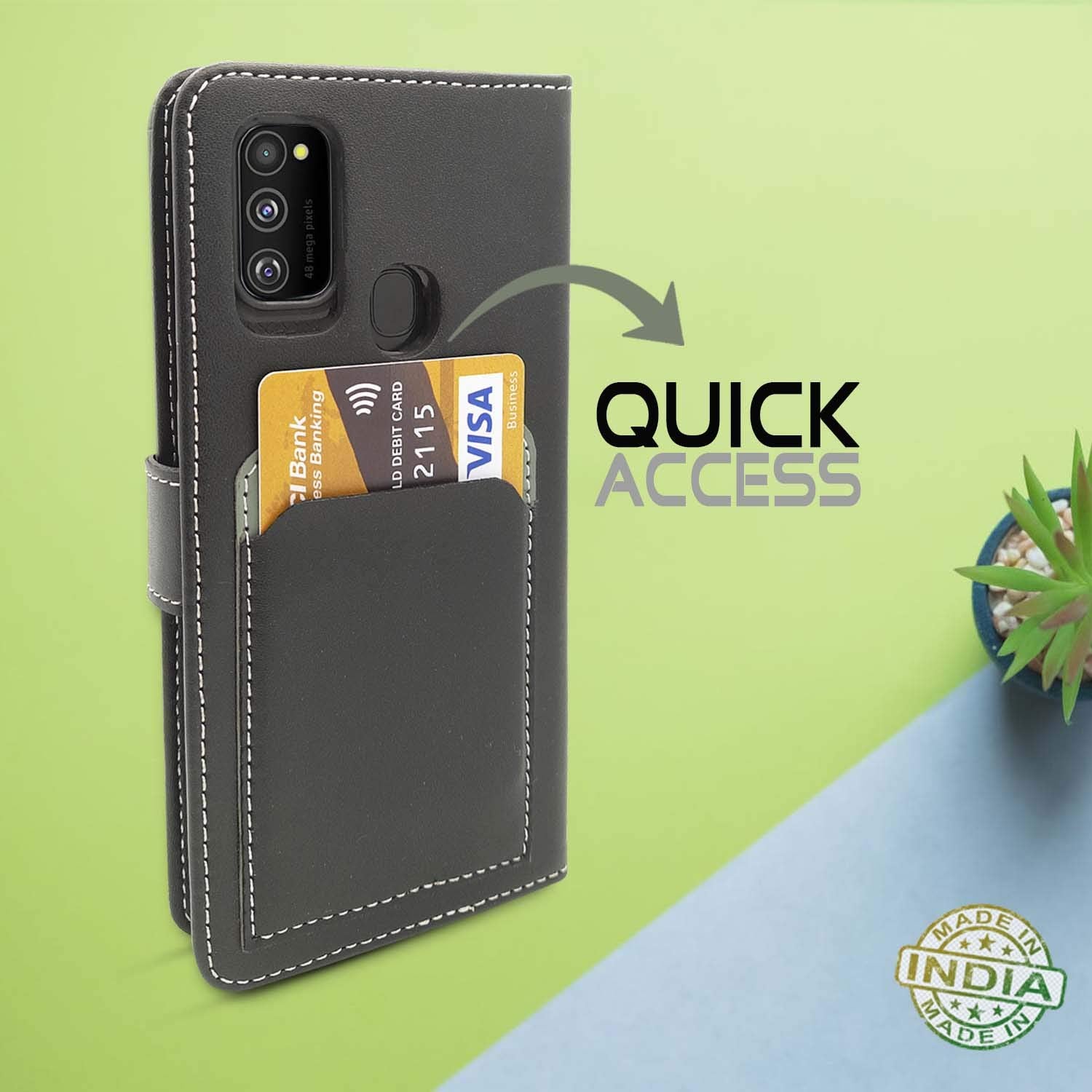 Pikkme Samsung Galaxy M21 2021 / M21 / M30s Wallet Style Inbuilt Pockets & Stand | Strong Magnetic Flip Cover (Grey)