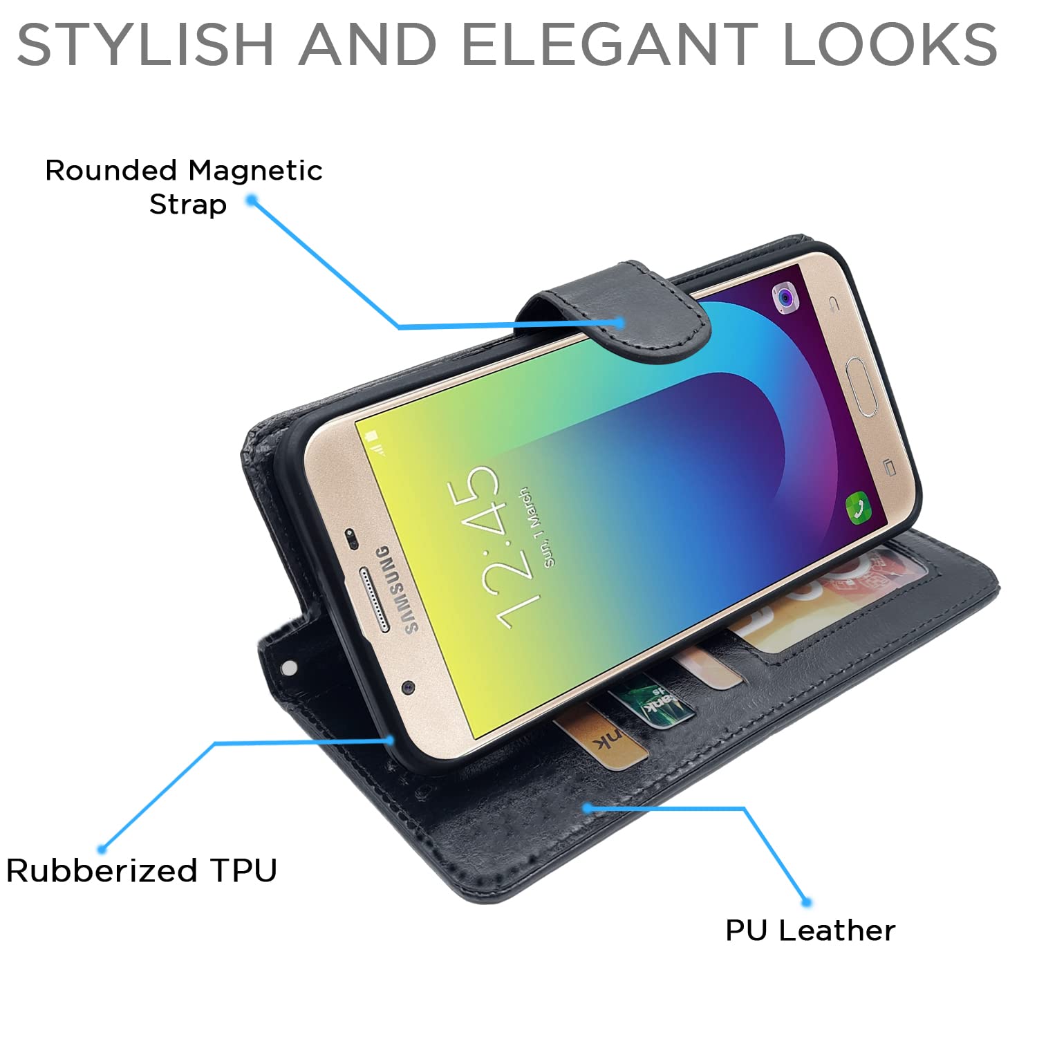 Pikkme Samsung Galaxy J7 Prime Vintage Flip Cover (Black)