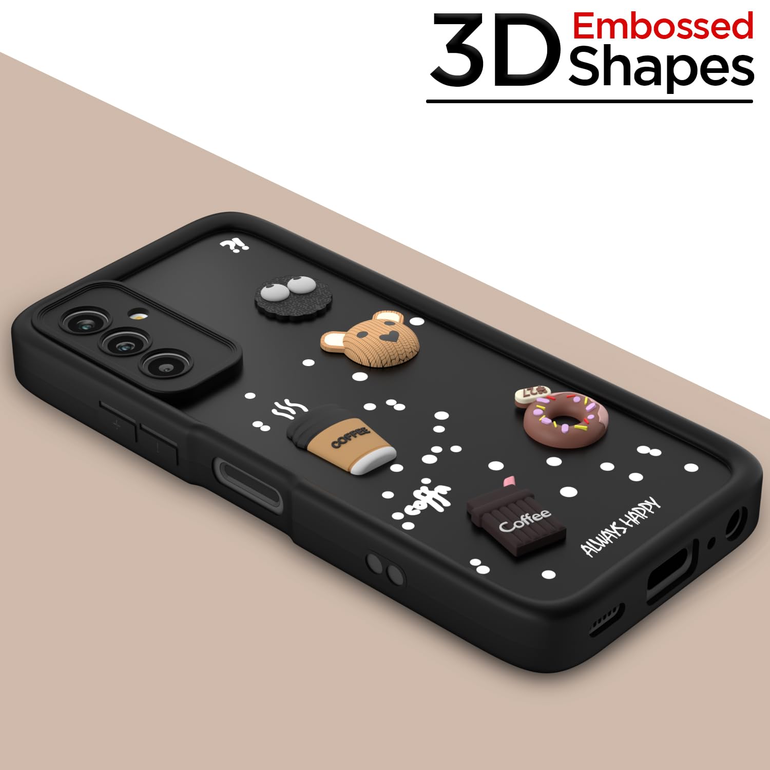 Pikkme Samsung Galaxy M13 4G Cute Fun Cartoon 3D Bear Coffee Back Cover (Black)