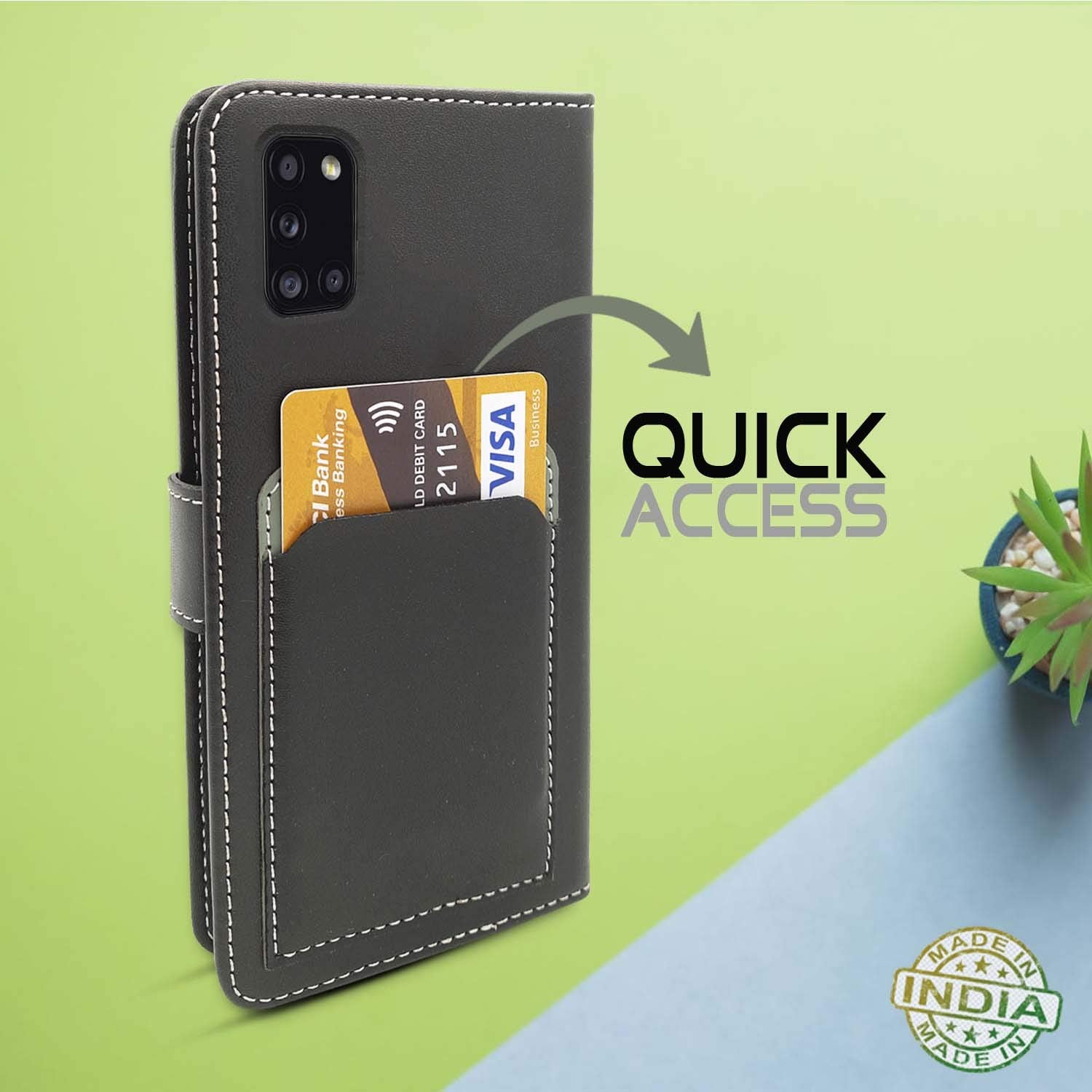 Pikkme Samsung Galaxy A31 Wallet Style Inbuilt Pockets & Stand | Strong Magnetic Flip Cover (Grey)
