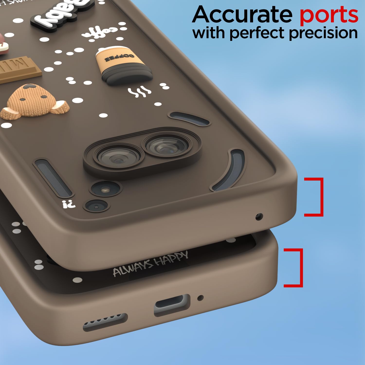 Pikkme Nothing Phone 2A / Nothing Phone 2A Plus Cute Fun Cartoon 3D Bear Coffee Back Cover (Brown)