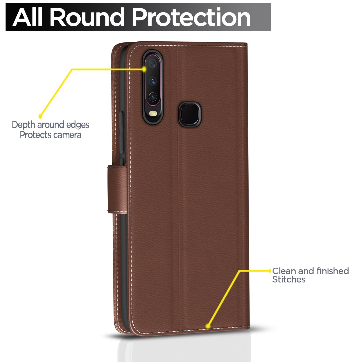 Pikkme Vivo Y12/Y15/Y17/U10 tan mobile flip cover – photo 4