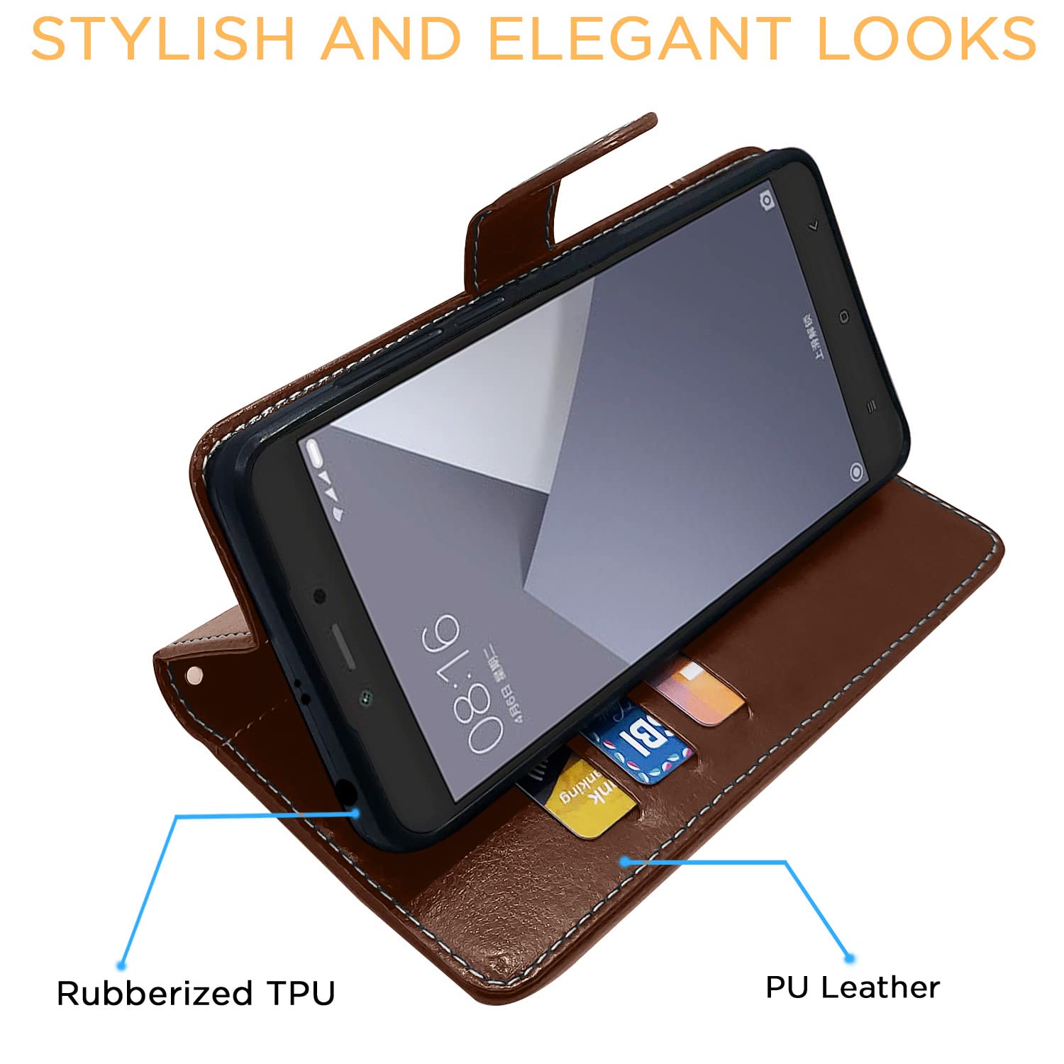 Brown & coffee Magnetic wallet flip cover for Redmi Y1 Lite – Pikkme – photo 6