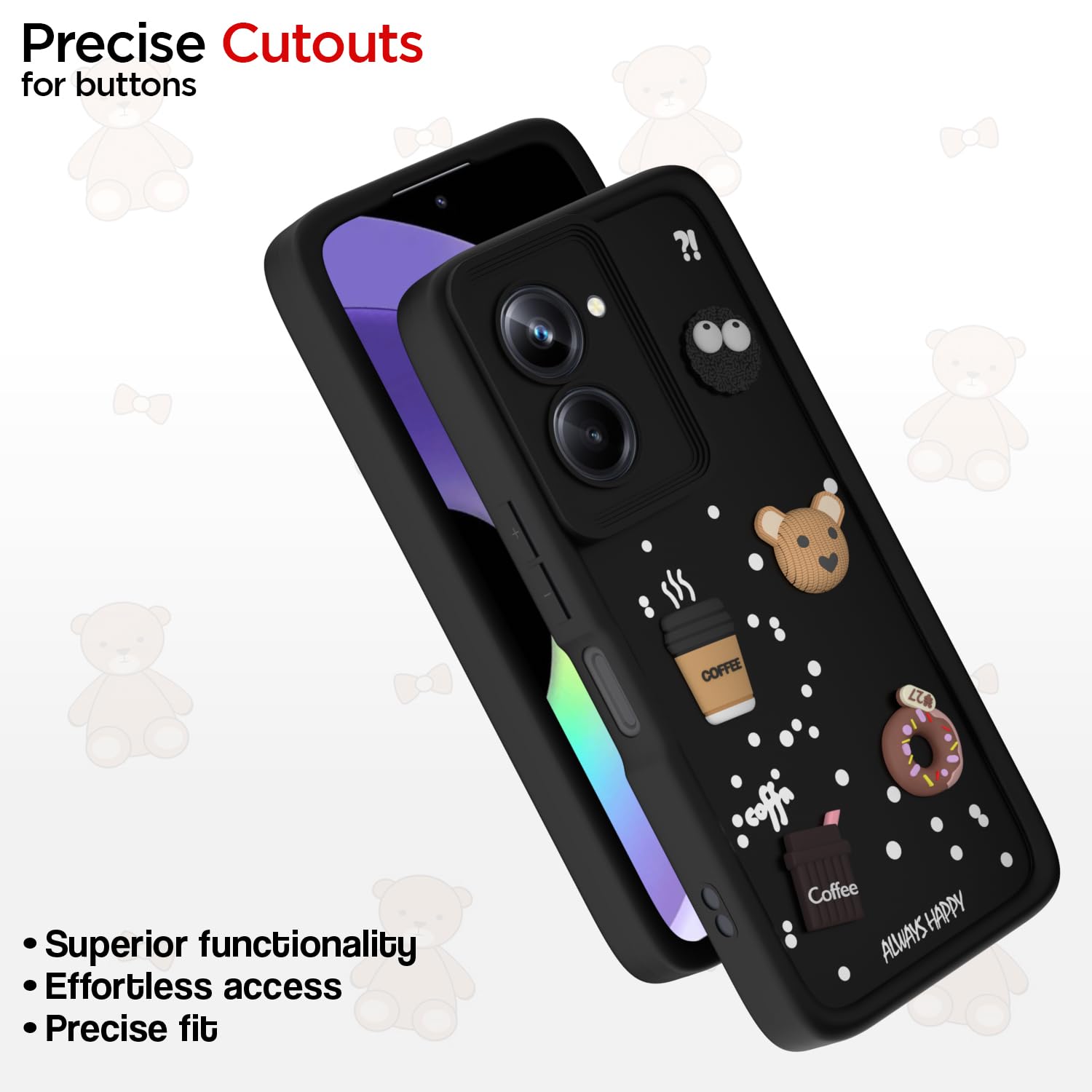 Pikkme Realme 10 Pro 5G Cute Fun Cartoon 3D Bear Coffee Back Cover (Black)