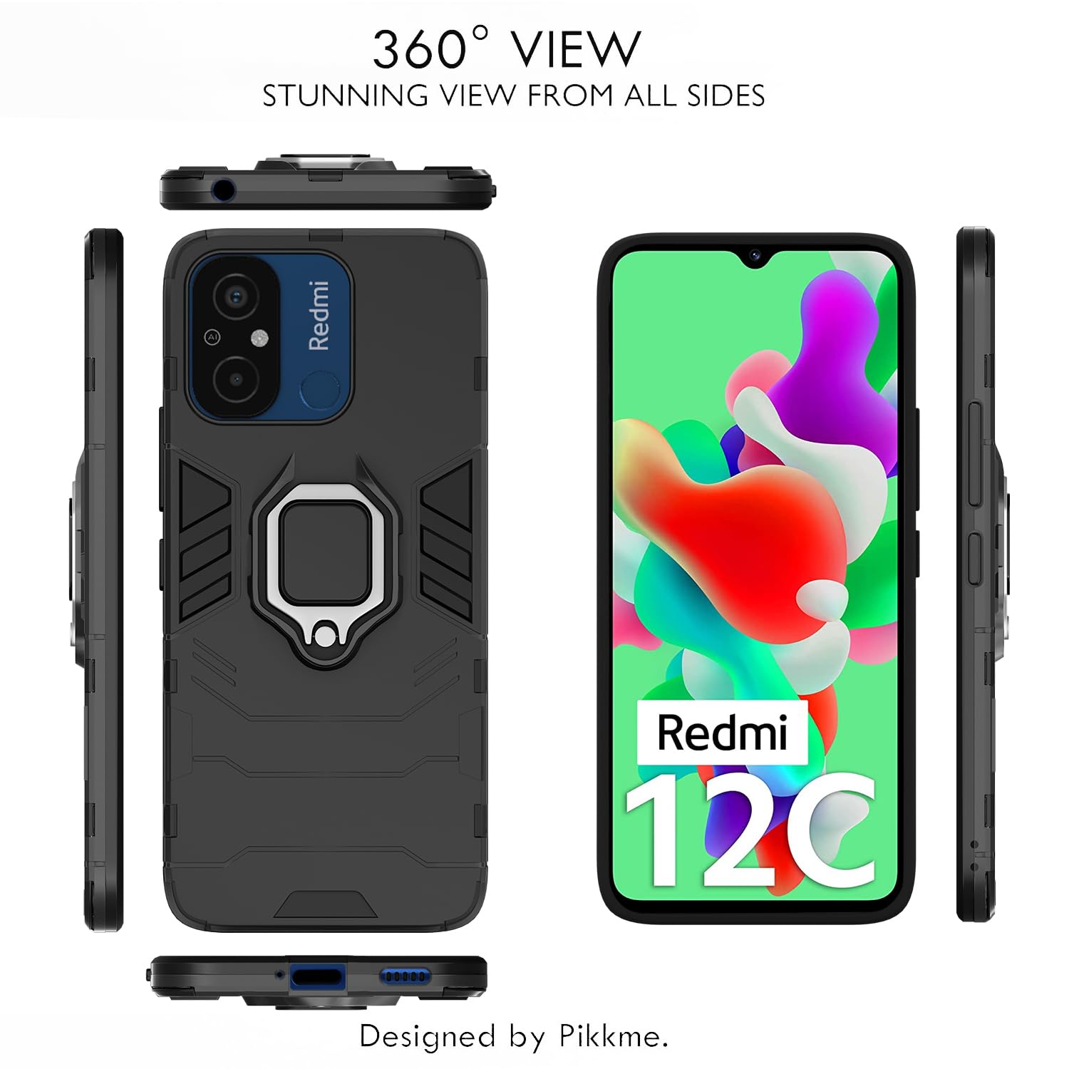 Pikkme Redmi 12C / Poco C55 D5 Tough Armor Back Cover | Black