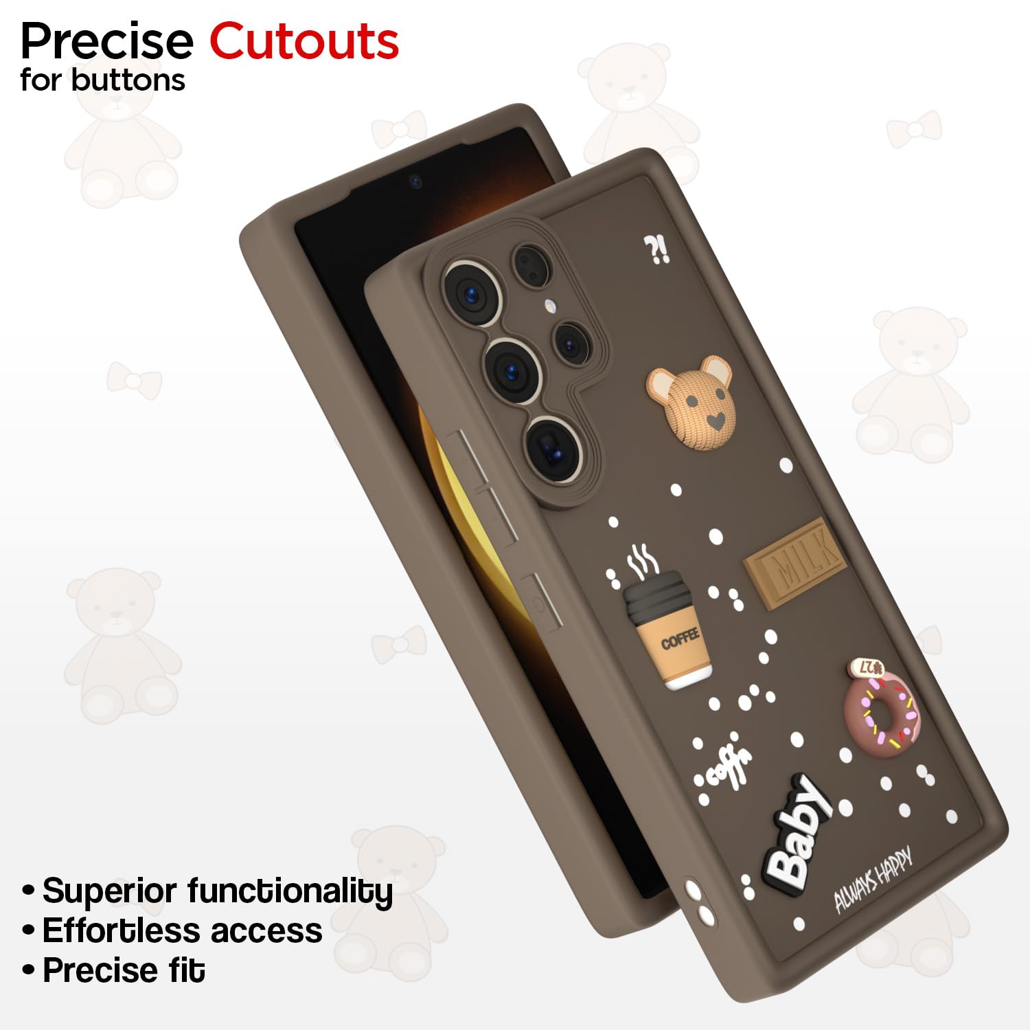 Pikkme Samsung Galaxy S23 Ultra 5G Cute Fun Cartoon 3D Bear Coffee back Cover (Brown)
