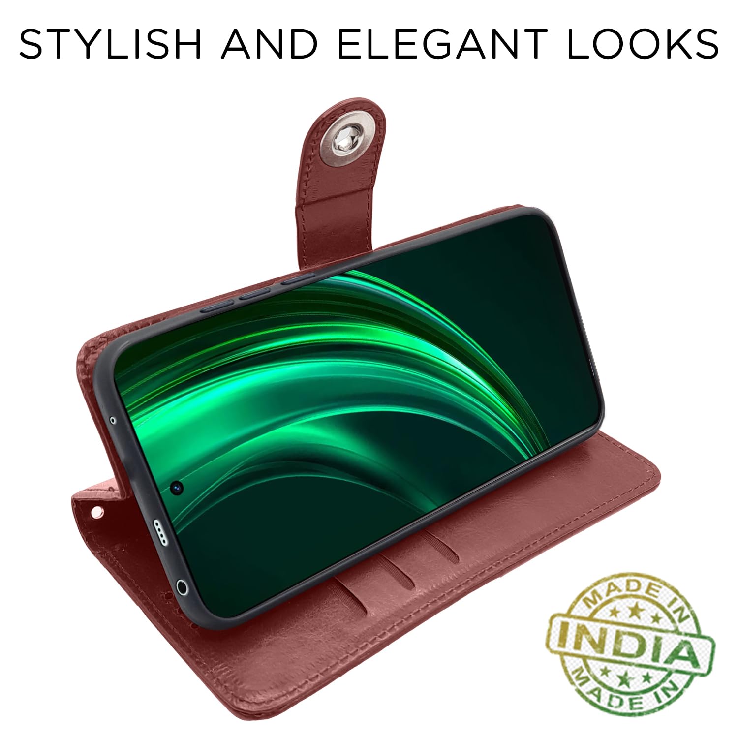 Realme 13 Plus 5G/P1 Button flip case in brown by Pikkme – photo 3