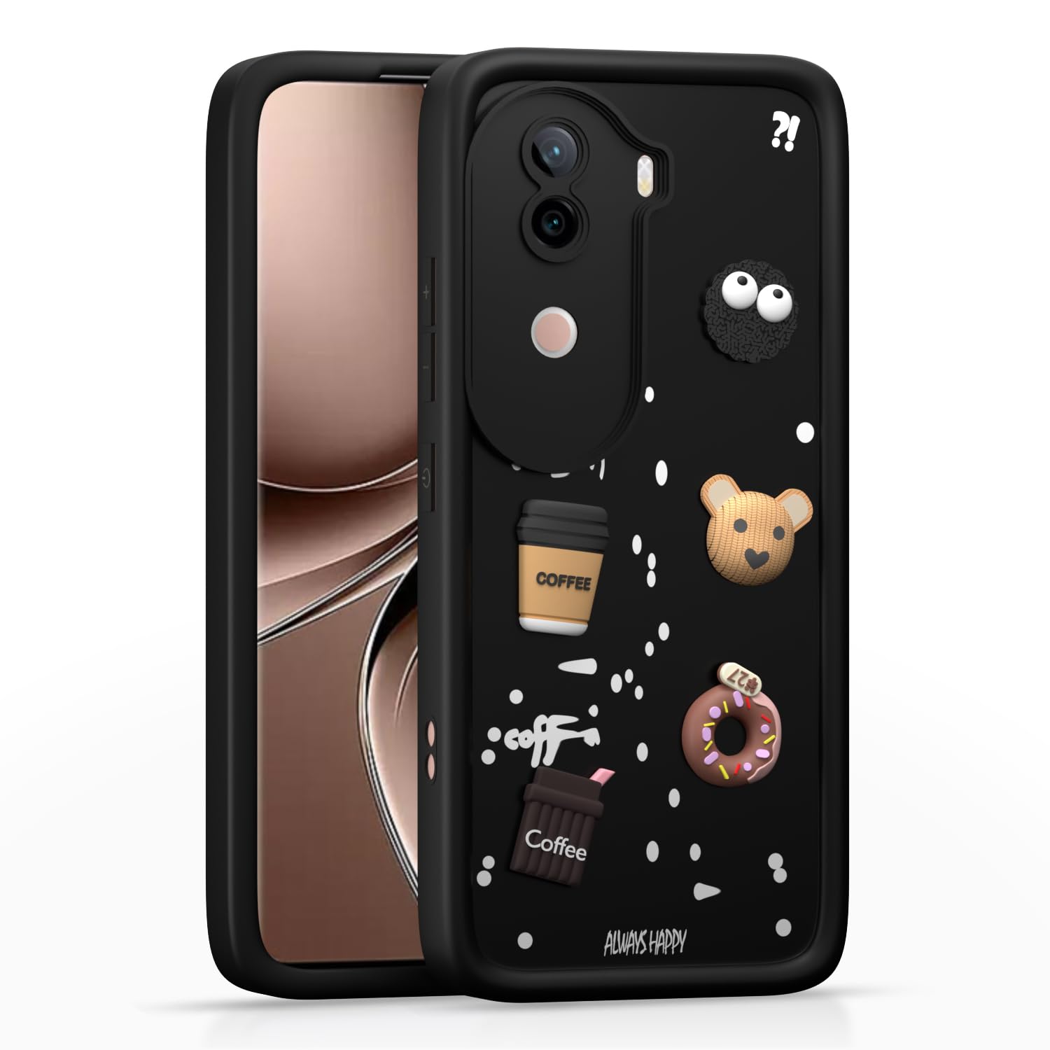 Pikkme iQoo Z9s 5G / Vivo V40e 5G Cute Fun Cartoon 3D Bear Coffee Back Cover (Black)
