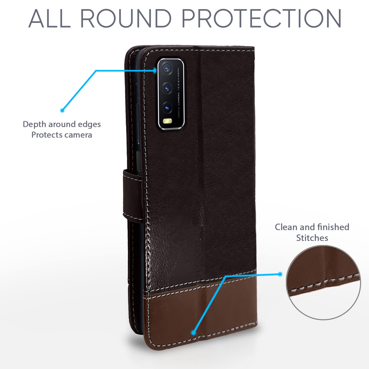 Pikkme coffee & brown Magnetic mobile flip cover for Vivo Y12s/Y20/Y20i/Y20G – photo 4