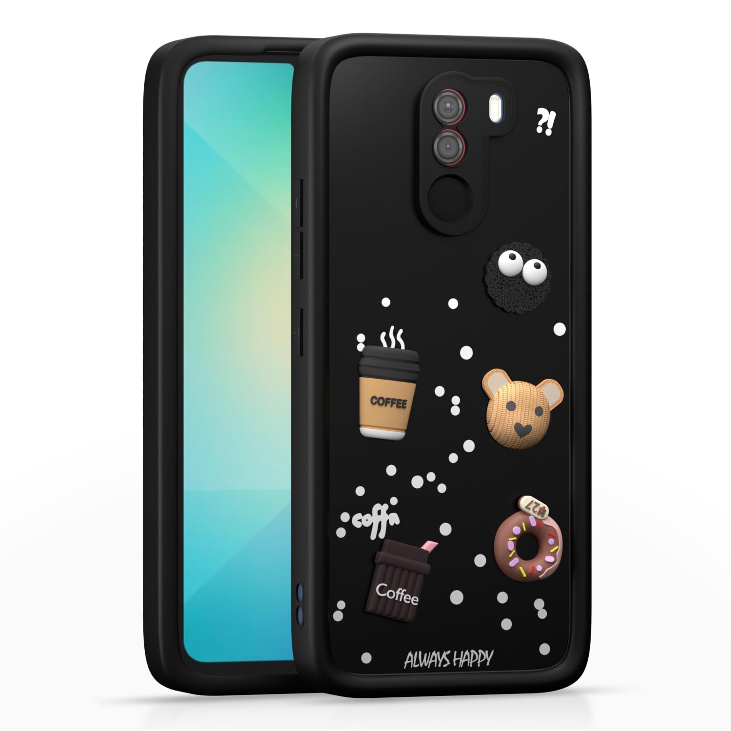 Poco F1 Cute Fun Cartoon 3D Bear Silicone Full Body Protection cartoon - Black