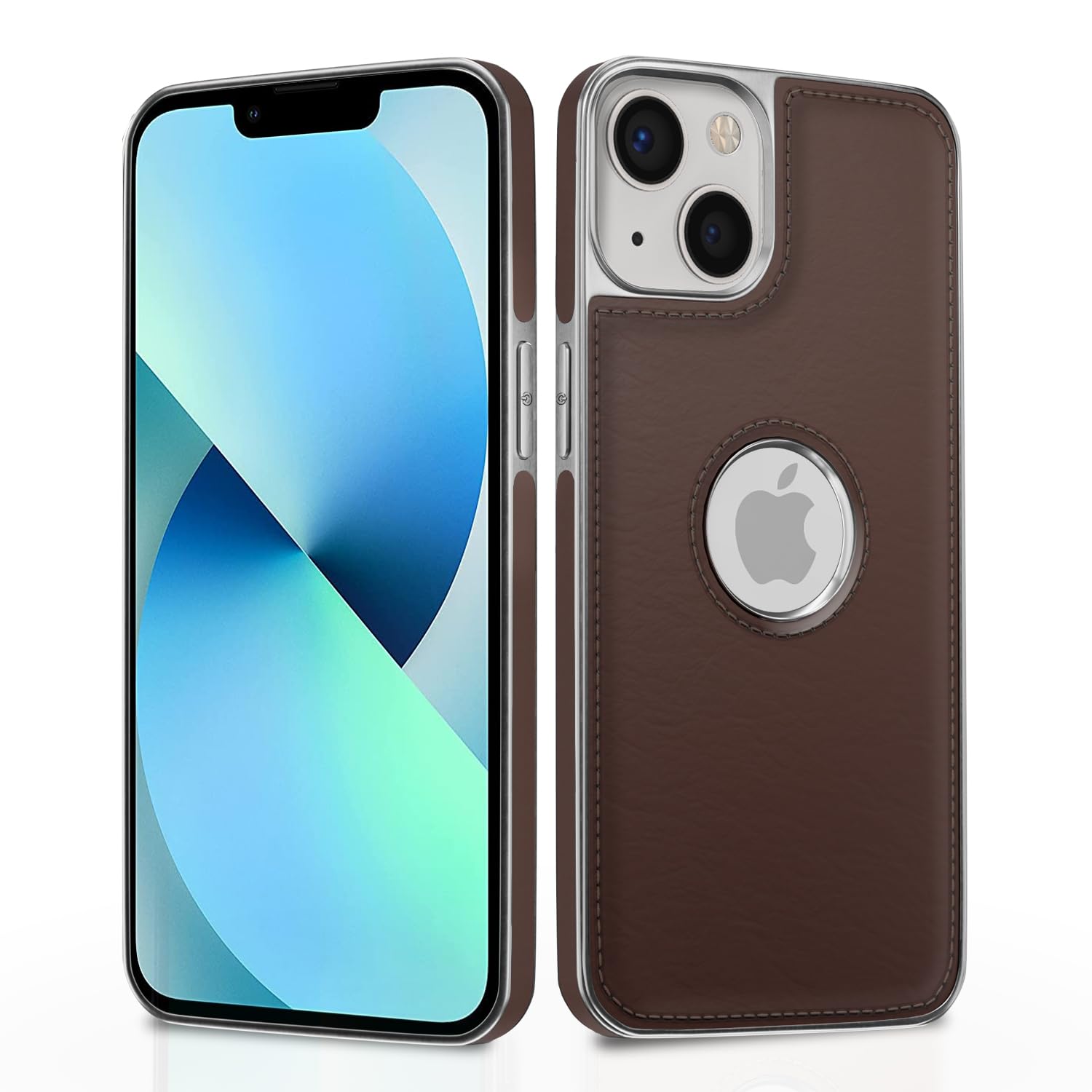 iPhone 13 Chrome Leather Back Cover -Coffee