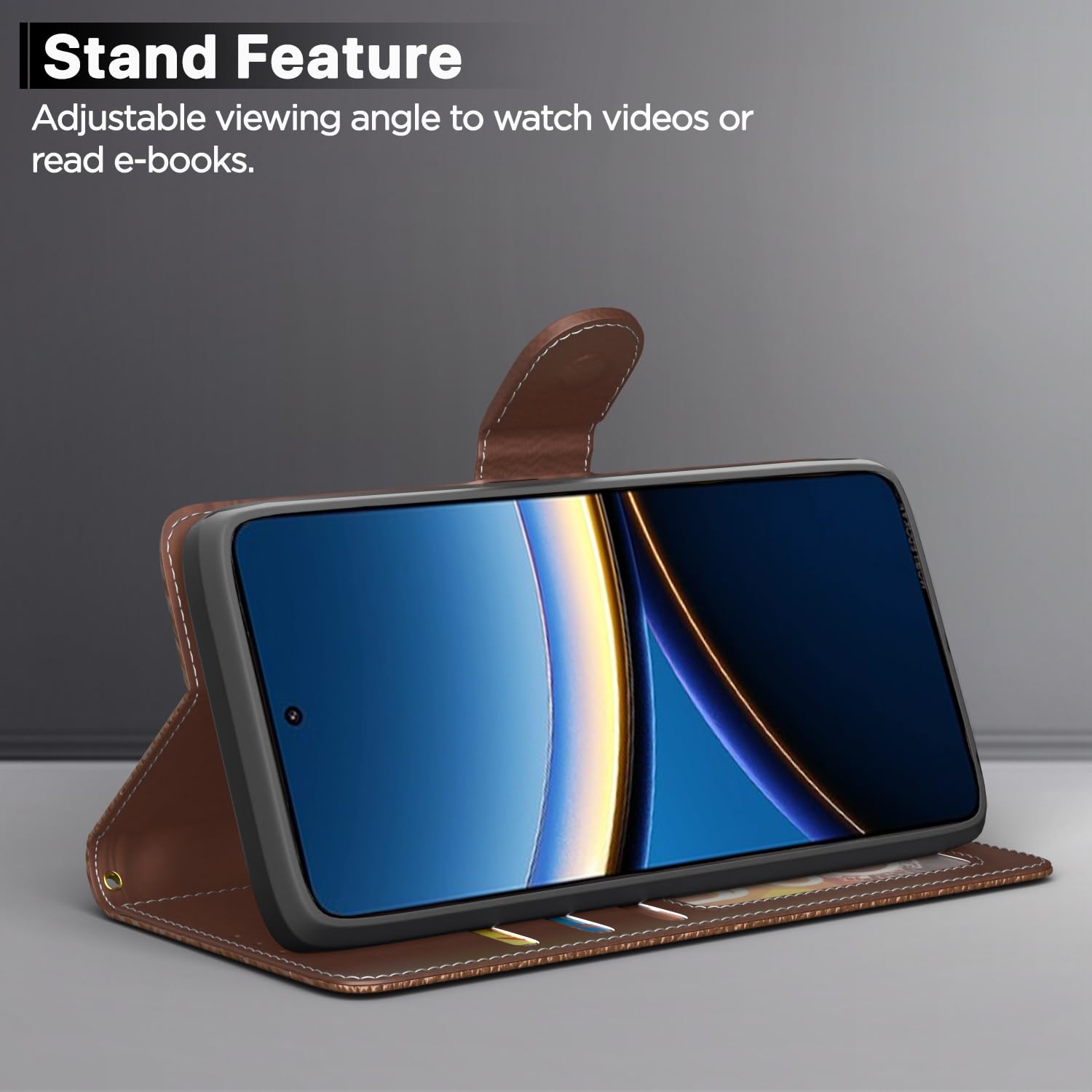 Pikkme Poco F7 Pro 5G Contrast Flip Cover (Tan)