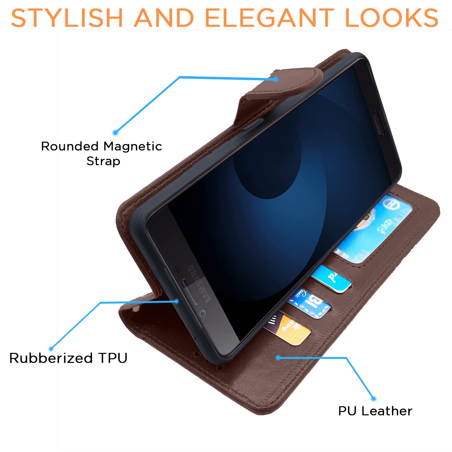 Pikkme Galaxy J5 Prime Vintage Flip Cover (Coffee)