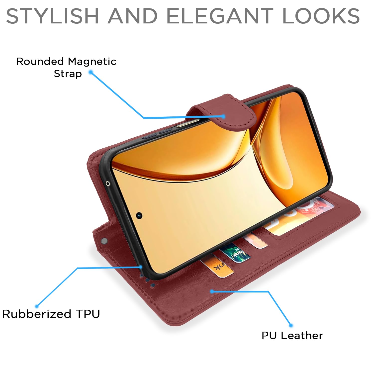 Brown Wallet wallet flip cover for Realme C63 5G – Pikkme – photo 5
