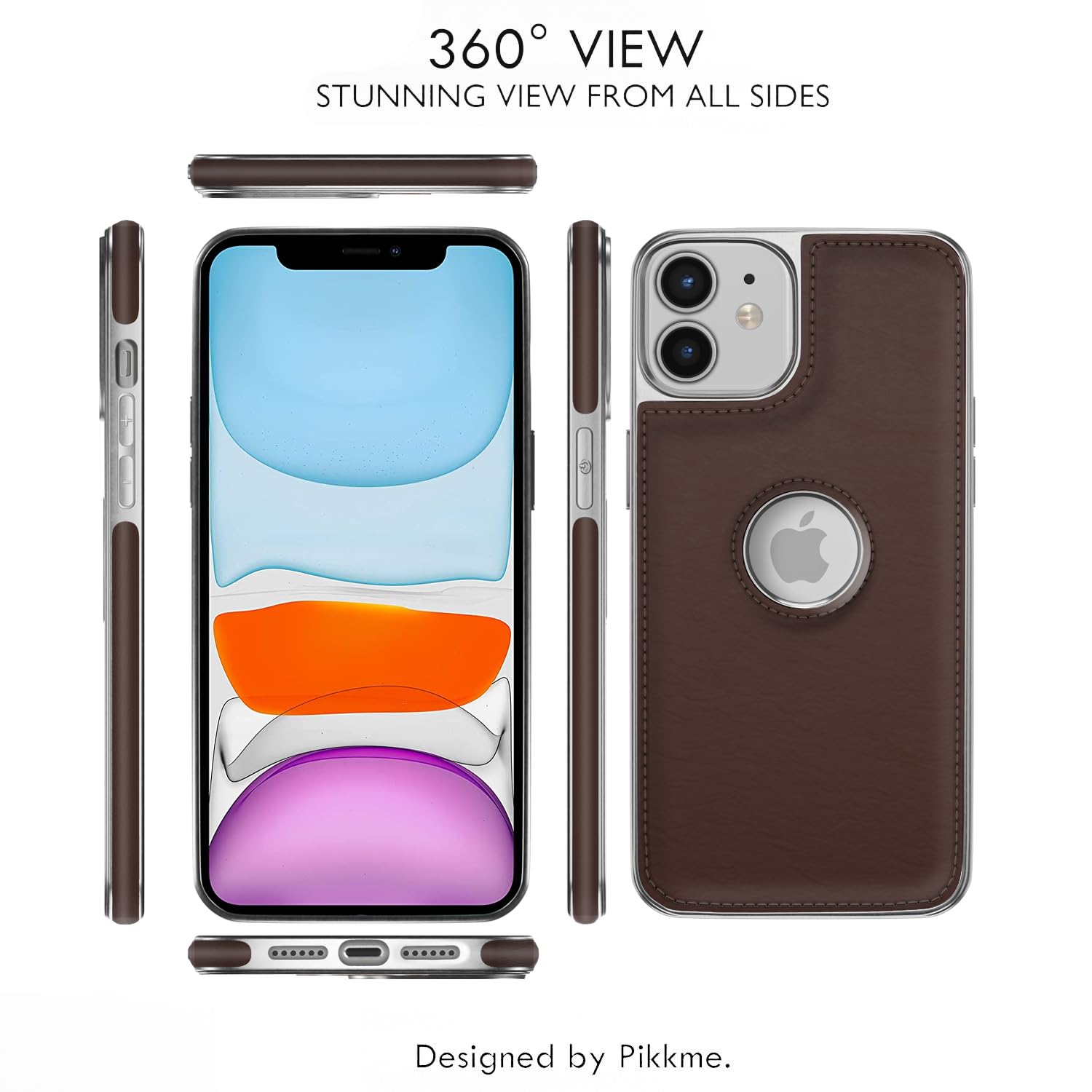 Pikkme iPhone 11 Silver Electroplated Chrome Leather Back Cover (Coffee)