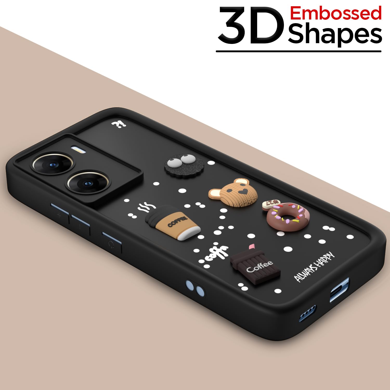 Pikkme Vivo V29e 5G Cute Fun Cartoon 3D Bear Coffee Back Cover (Black)