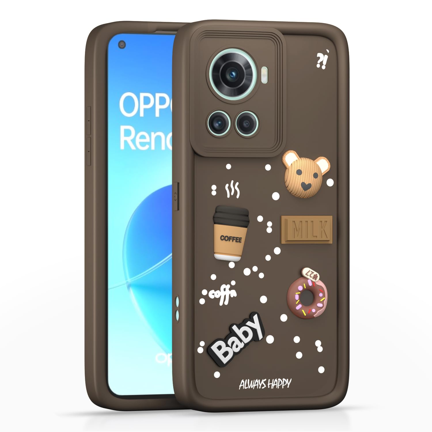 Pikkme OnePlus 10R 5G Cute Fun Cartoon 3D Bear Coffee Back Cover (Brown)