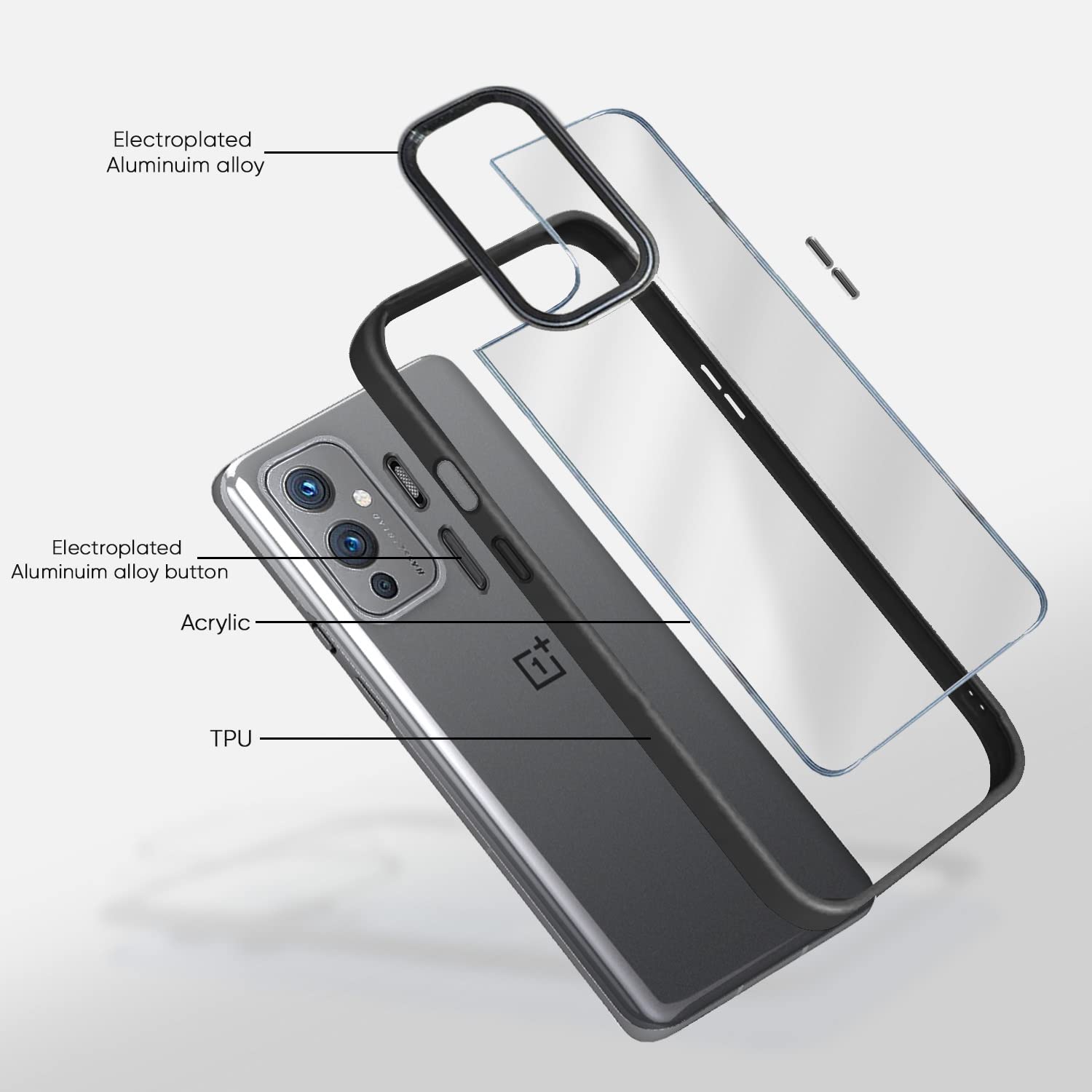 Pikkme Oneplus 9 5G Oneplus 9 5G Chrome Metal Ring Back Cover (Black)