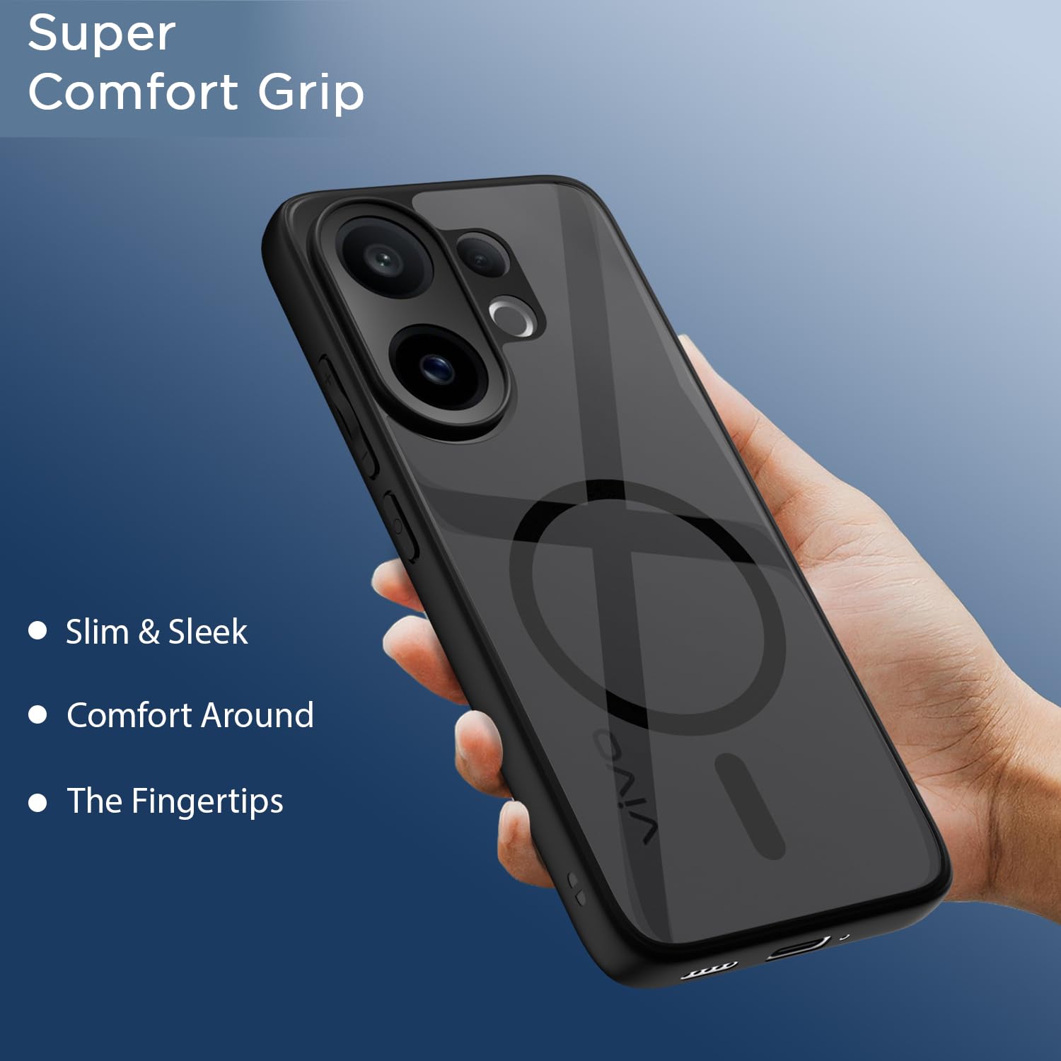 Pikkme Vivo V60 5G Eagle 2 Mag-Safe Shockproof Hard Transparent Back Cover (Black)
