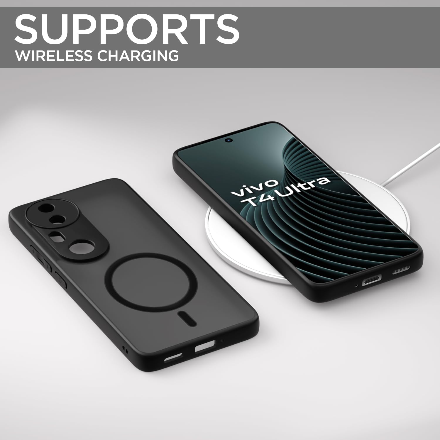Pikkme Vivo T4 Ultra 5G Eagle 2 Mag-Safe Smoke Shockproof Hard Transparent Back Cover (Black)