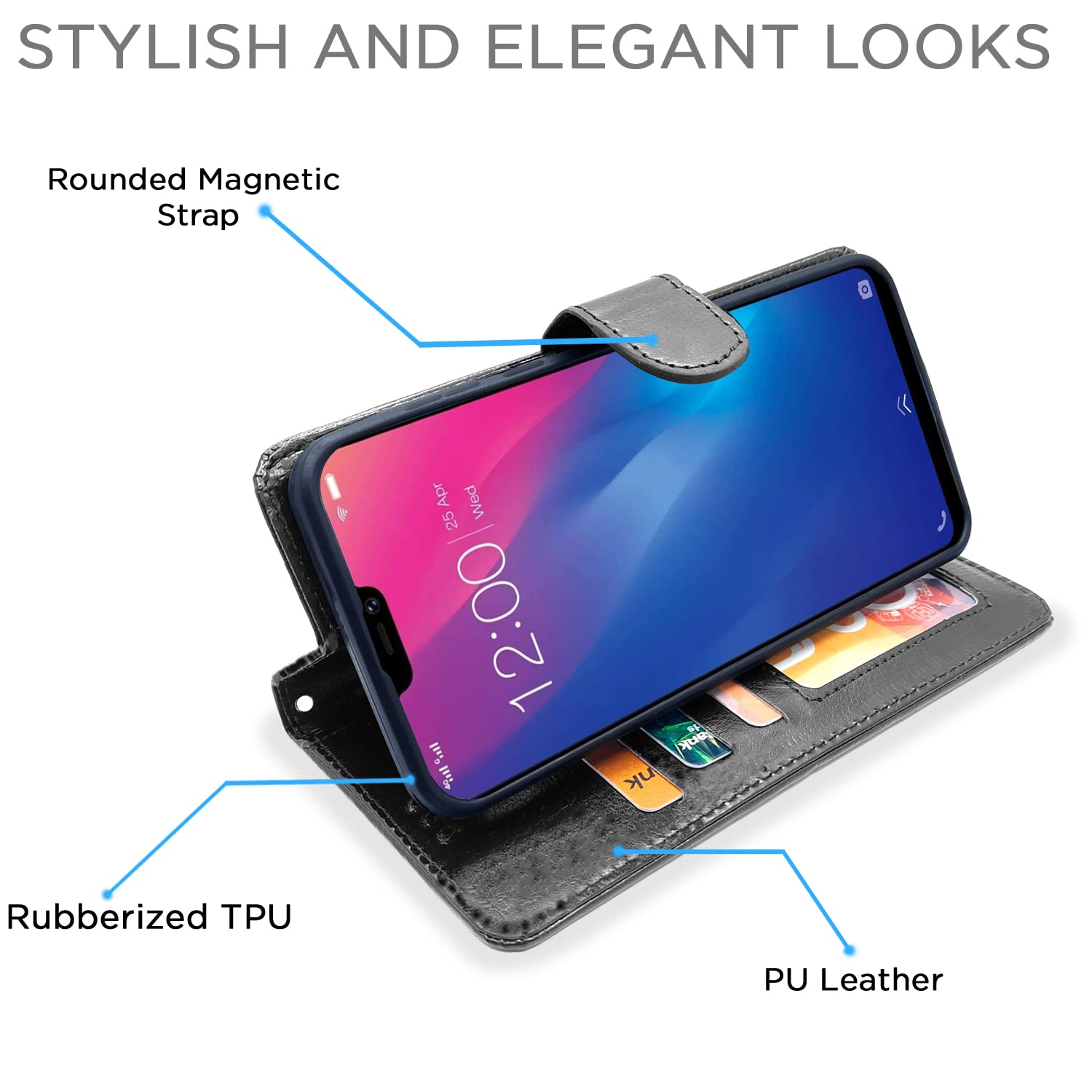 Pikkme Vivo V9 / V9 Pro / V9 Youth Vintage Flip Cover | Black