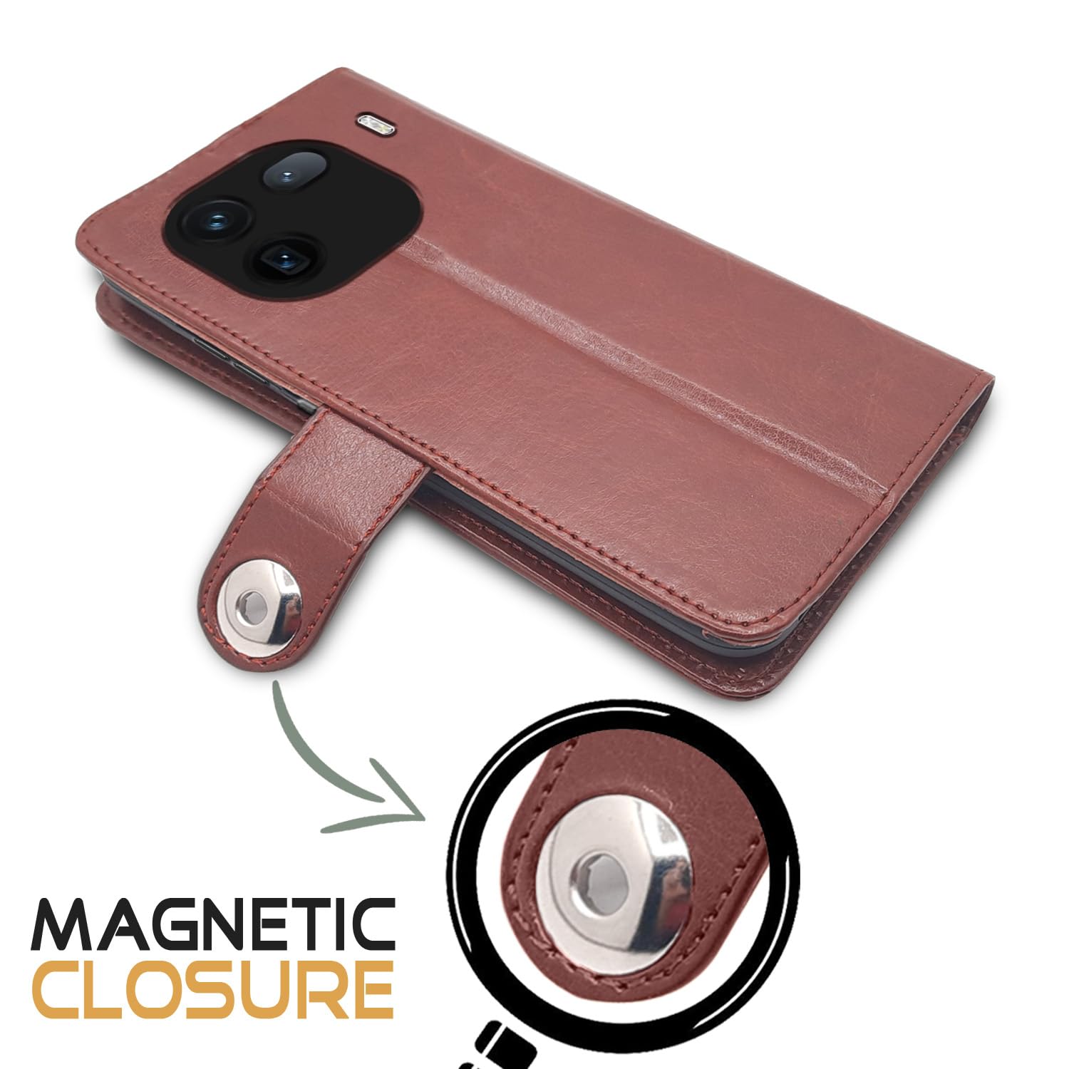 iQOO 12 5G wallet flip cover in brown by Pikkme – photo 2