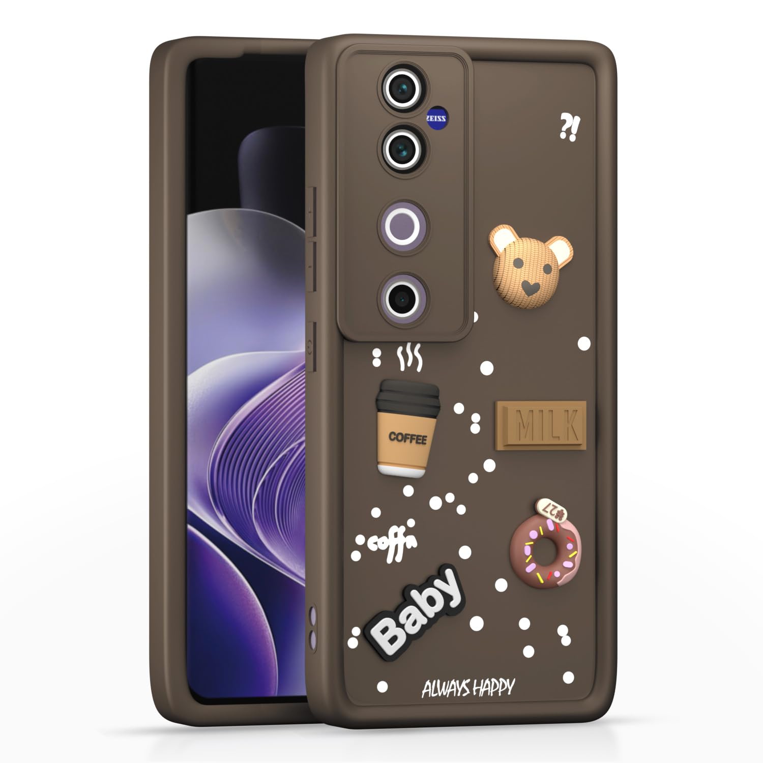 Vivo V40 5G / V40 Pro 5G / T3 Ultra 5G Cute Fun Cartoon 3D Bear Silicone Full Body Protection cartoon Brown