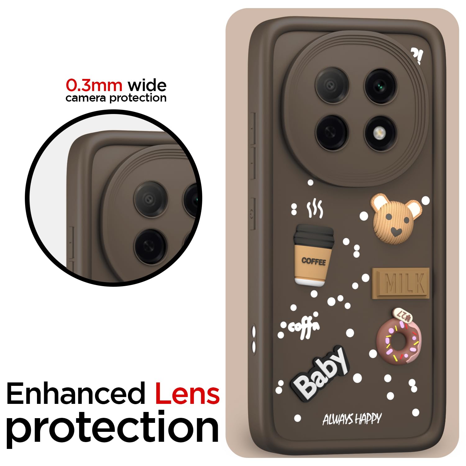 Pikkme Oppo F29 Pro 5G Cute Fun Cartoon 3D Bear Coffee Back Cover (Brown)