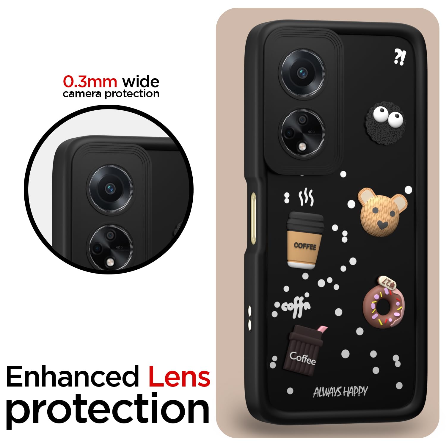 Pikkme Oppo F23 5G Cute Fun Cartoon 3D Bear Coffee Back Cover (Black)