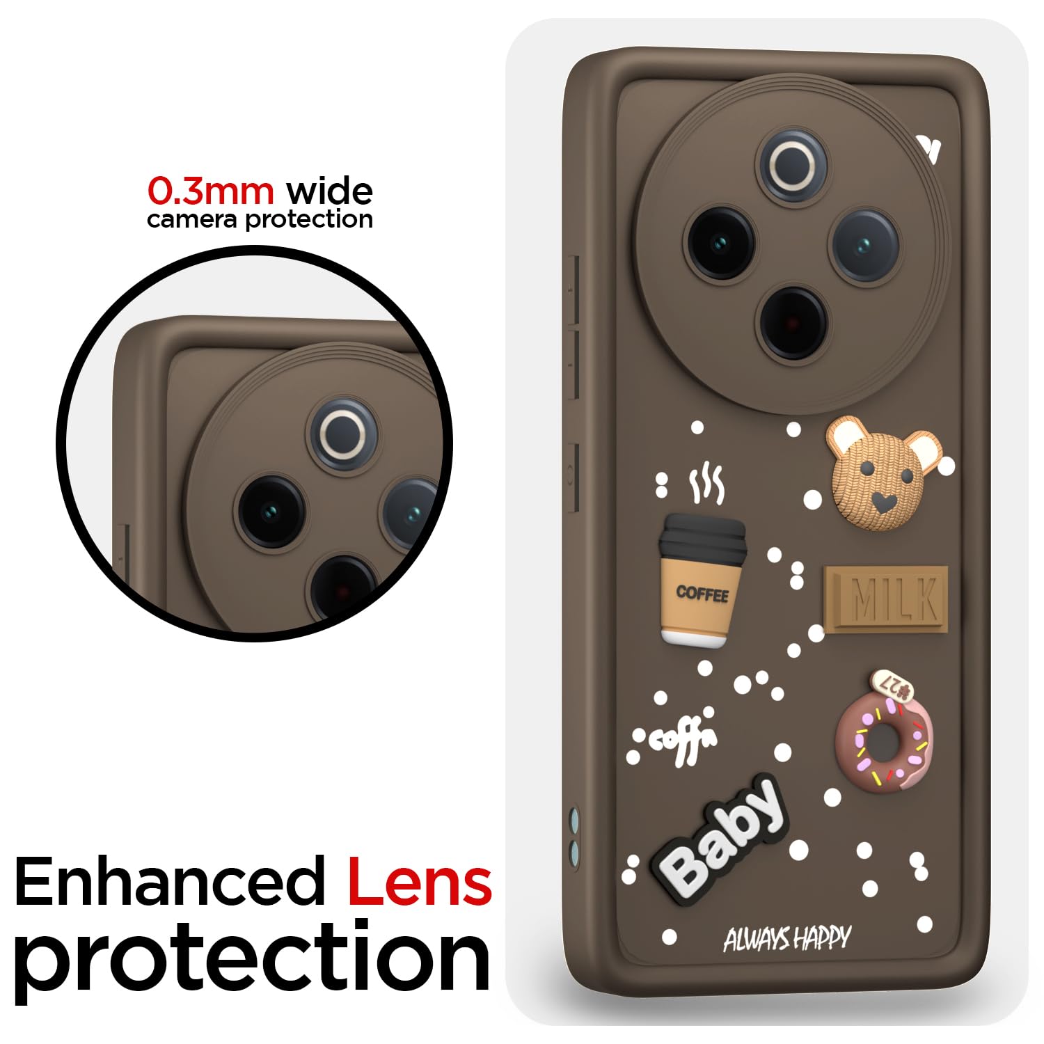Pikkme Vivo T4 5G / iQoo Z10 5G Cute Fun Cartoon 3D Bear Coffee Back Cover (Brown)