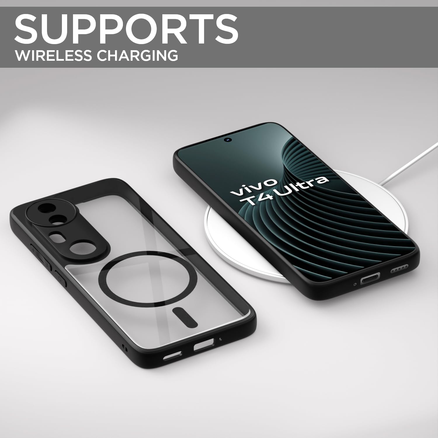 Pikkme Vivo T4 Ultra 5G Eagle 2 Mag-Safe Shockproof Hard Transparent Back Cover (Black)