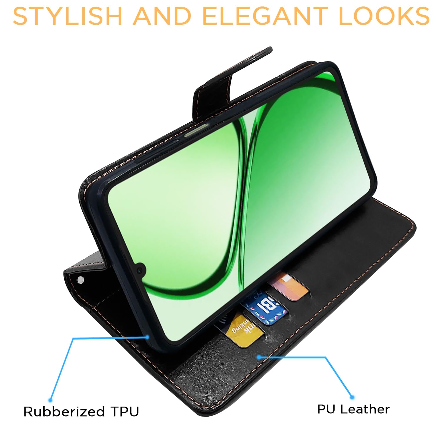Realme C63 4G Magnetic flip cover in black & brown by Pikkme – photo 3