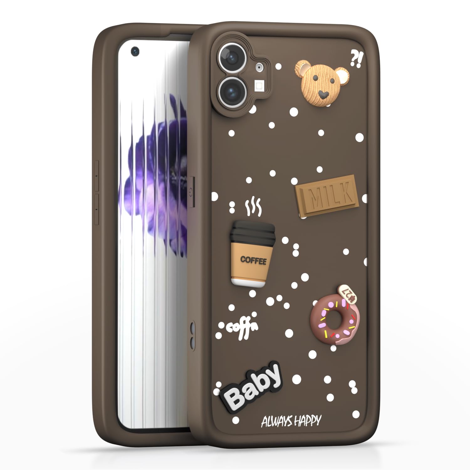 Pikkme Nothing Phone 1 Cute Fun Cartoon 3D Bear Coffee Back Cover (Brown)