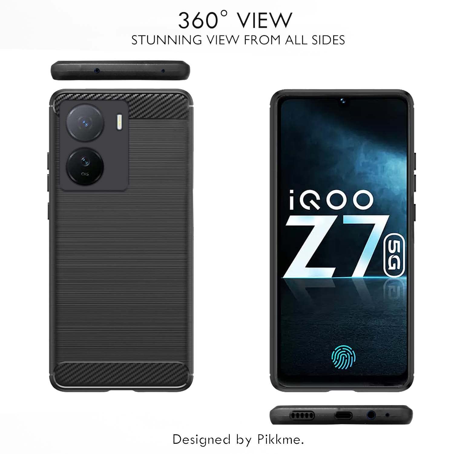 Pikkme iQOO Z7 5G / iQOO Z7s 5G Hybrid Carbon Fiber Back Cover | Black