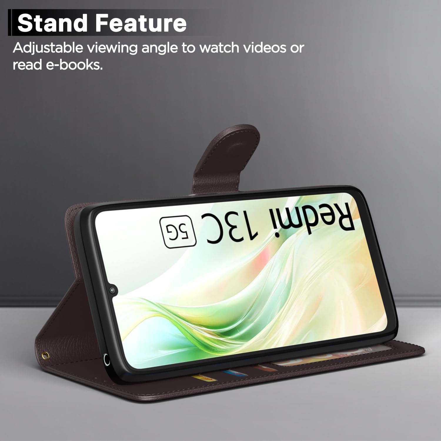 Redmi 13C 5G Wallet flip cover in coffee by Pikkme – photo 3
