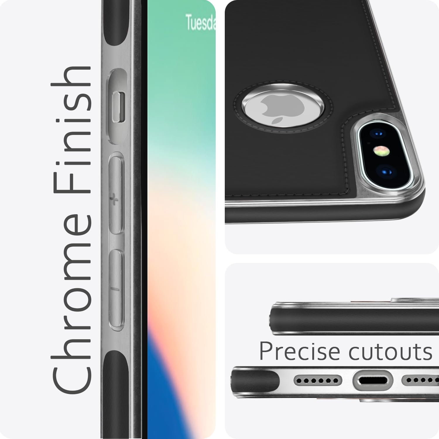 Pikkme iPhone x Leather Chrome Back Case (Black)