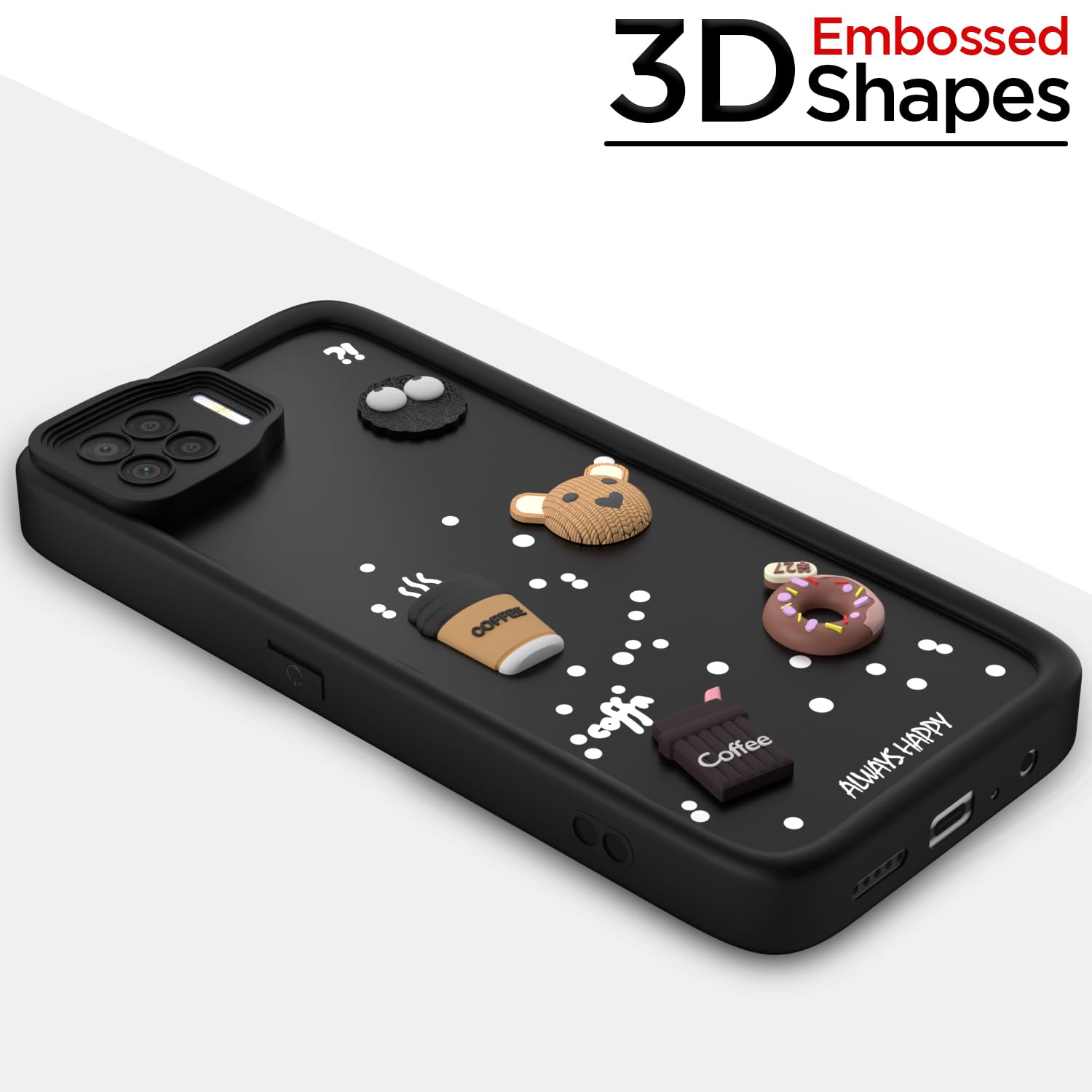 Pikkme Oppo F17 Cute Fun Cartoon 3D Bear Coffee Back Cover (Black)