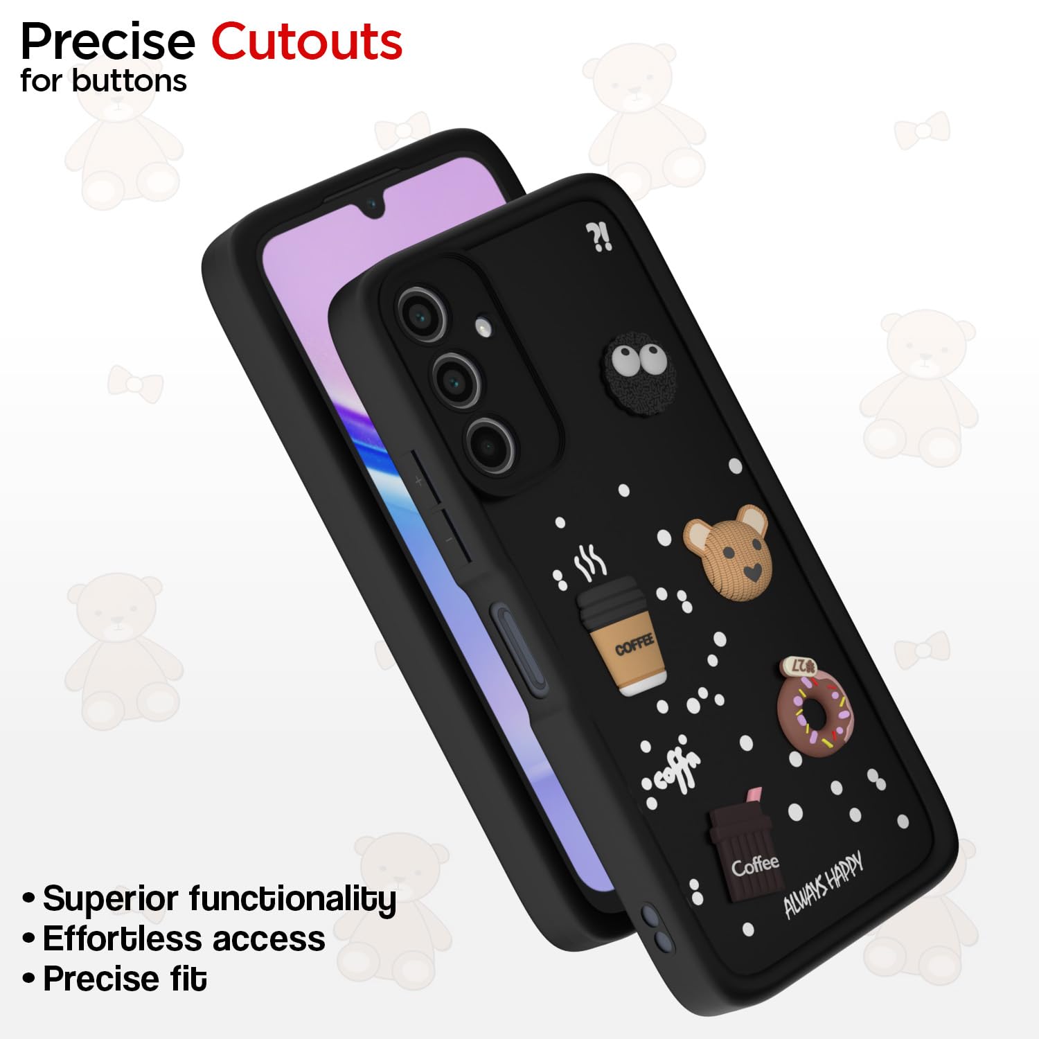 Pikkme Samsung Galaxy M35 5G Cute Fun Cartoon 3D Bear Silicone Back Cover (Black)