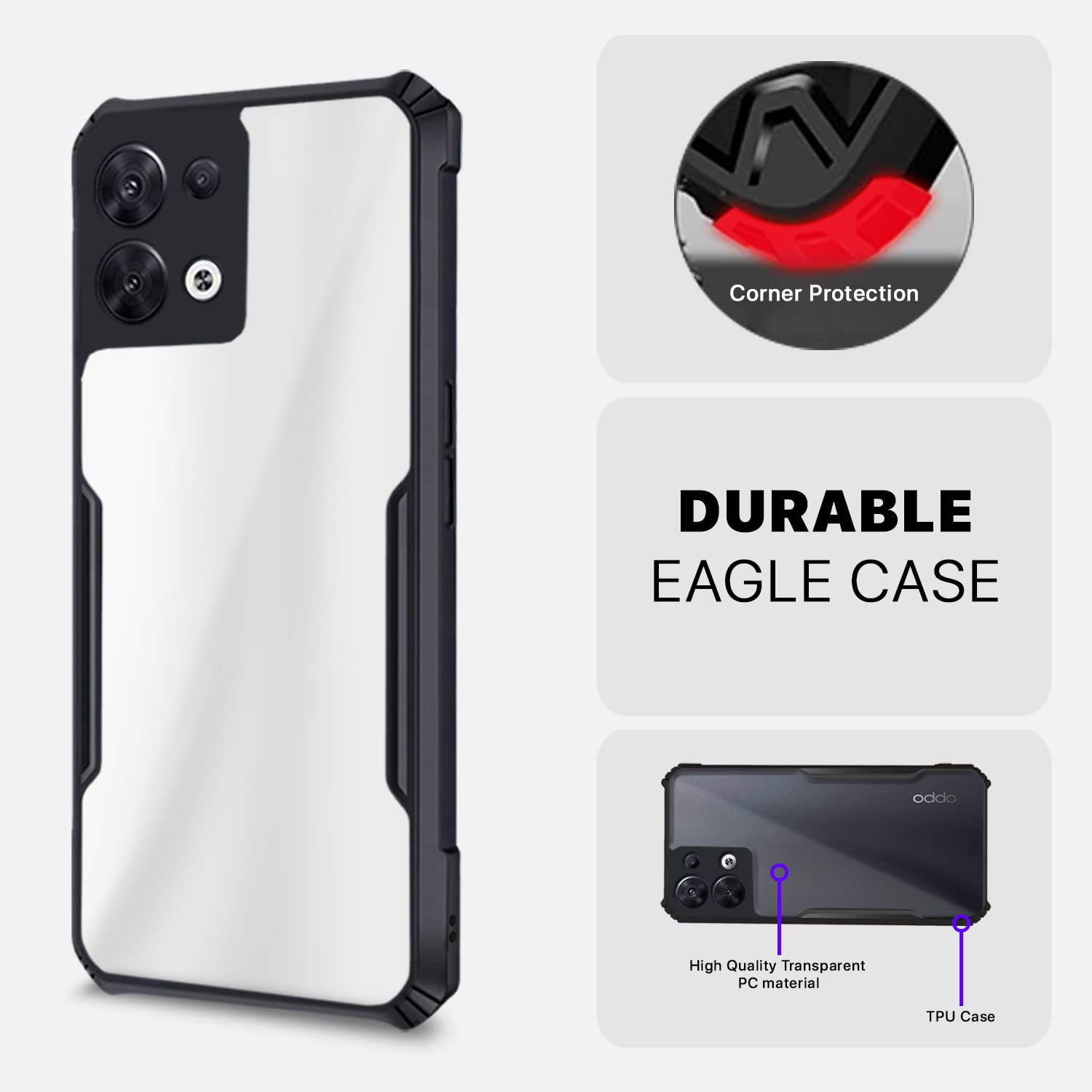Pikkme Oppo Reno 8 5G Hybrid black mobile back cover – photo 2
