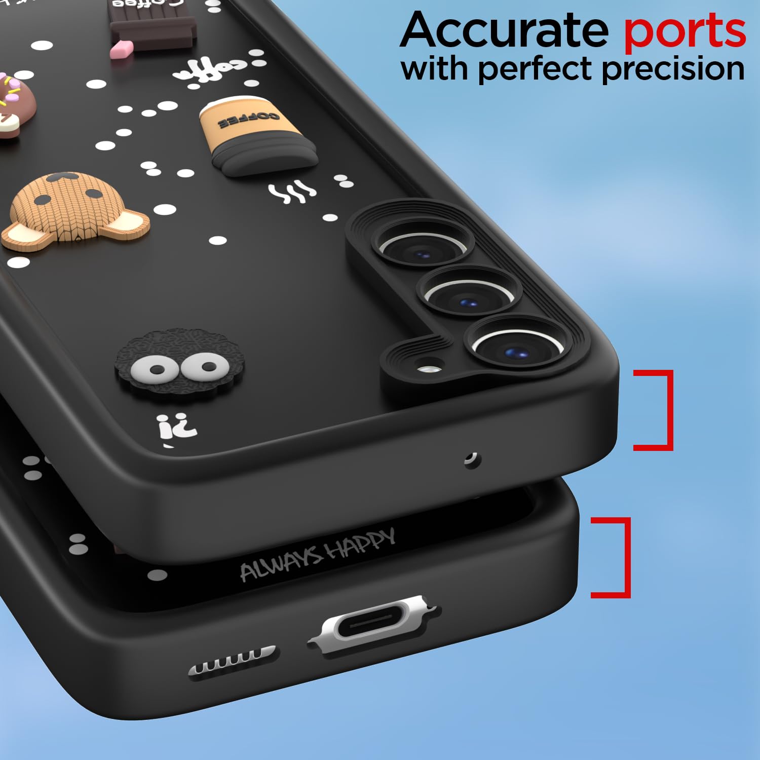 Pikkme Samsung Galaxy S23 5G Cute Fun Cartoon 3D Bear Coffee Back Cover (Black)
