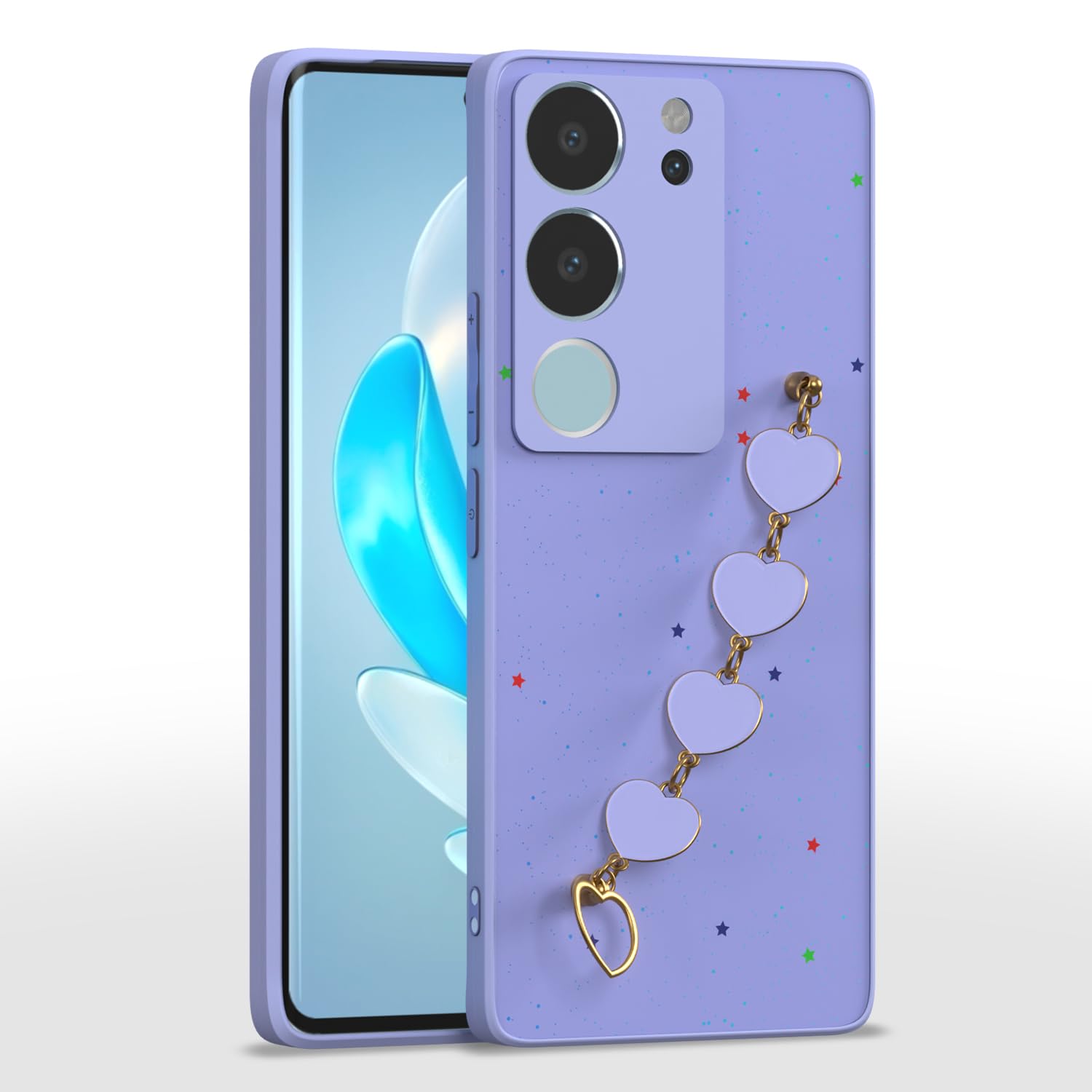 Pikkme Vivo V29 / V29 Pro 5G Back Cover for Girls | Heart Shaped Metal Chain Blocks | Sparkling Soft TPU | Case for Vivo V29 / V29 Pro 5G (Purple)