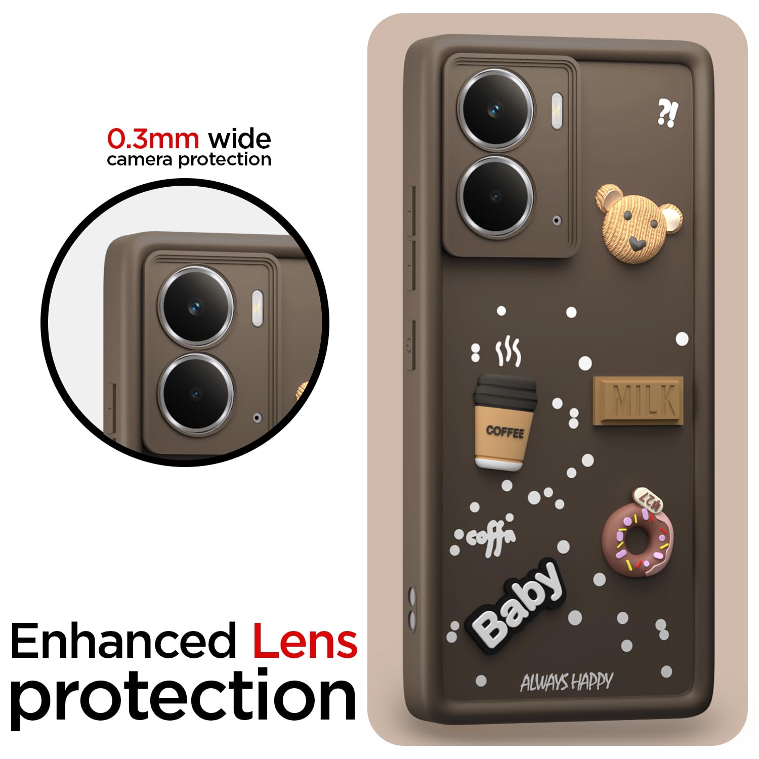 Pikkme Realme P3 5G Cute Fun Cartoon 3D Bear Coffee Back Cover (Brown)