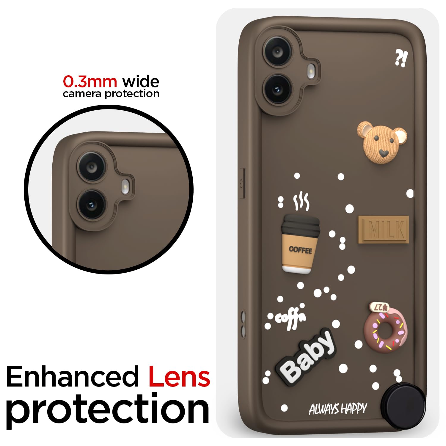 Pikkme CMF by Nothing Phone 1 Cute Fun Cartoon 3D Bear Coffee Back Cover (Brown)