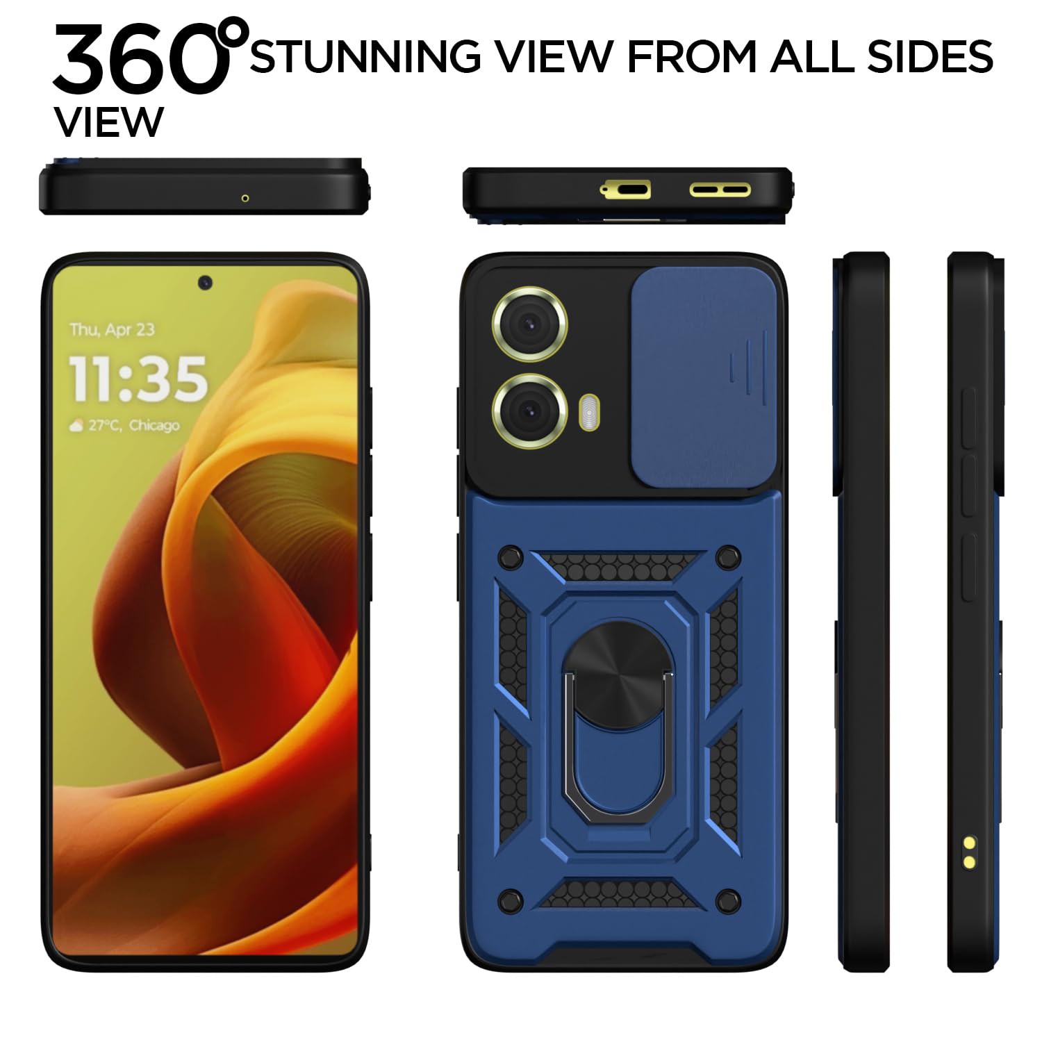 Pikkme Motorola Moto G85 5G Sliding Camera Shield & Stand D10 Tough Armor Back Cover (Blue)