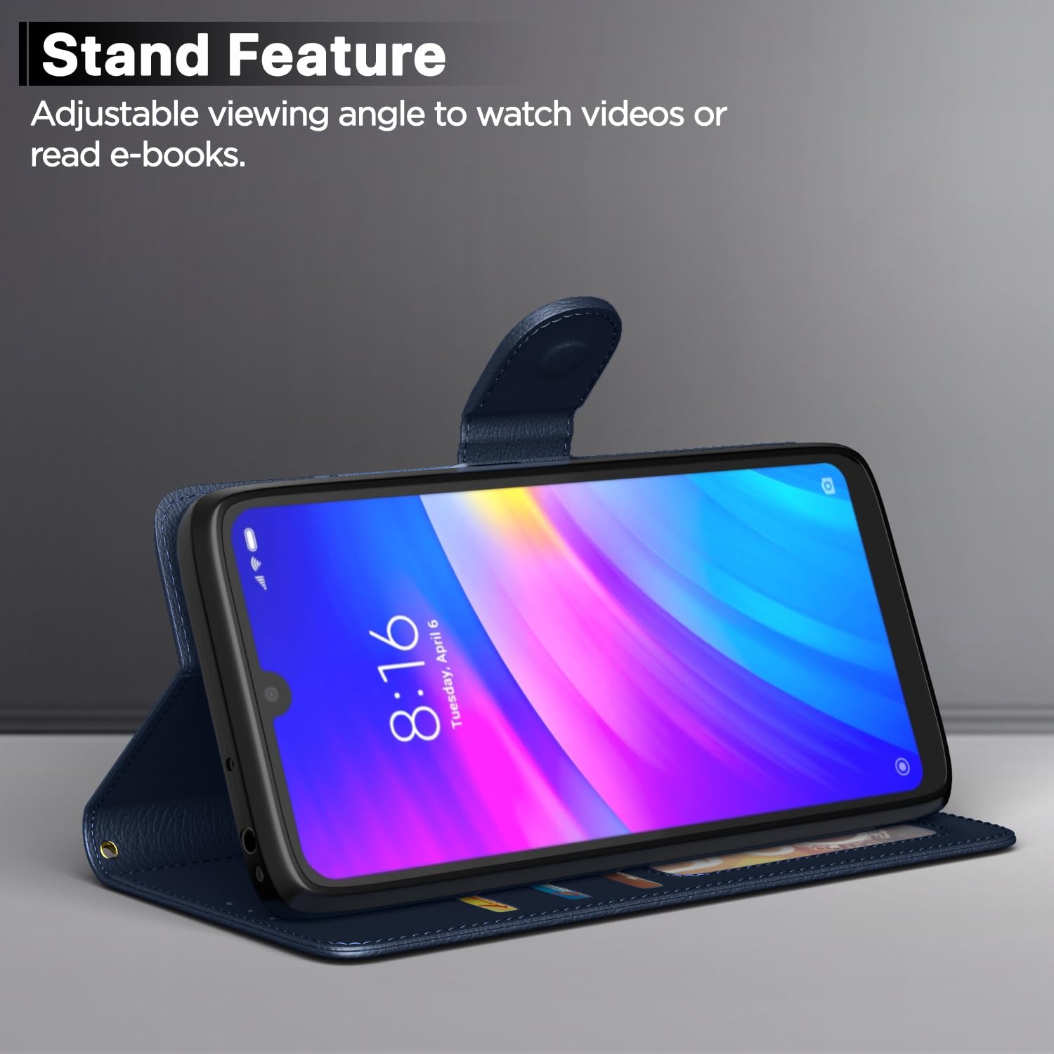 Redmi 7/Y3 Wallet mobile flip cover in blue by Pikkme – photo 3