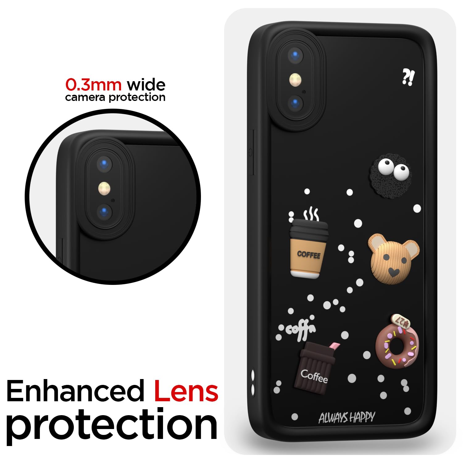 Pikkme iPhone X/Xs Cute Fun Cartoon 3D Bear Coffee Back Cover (Black)
