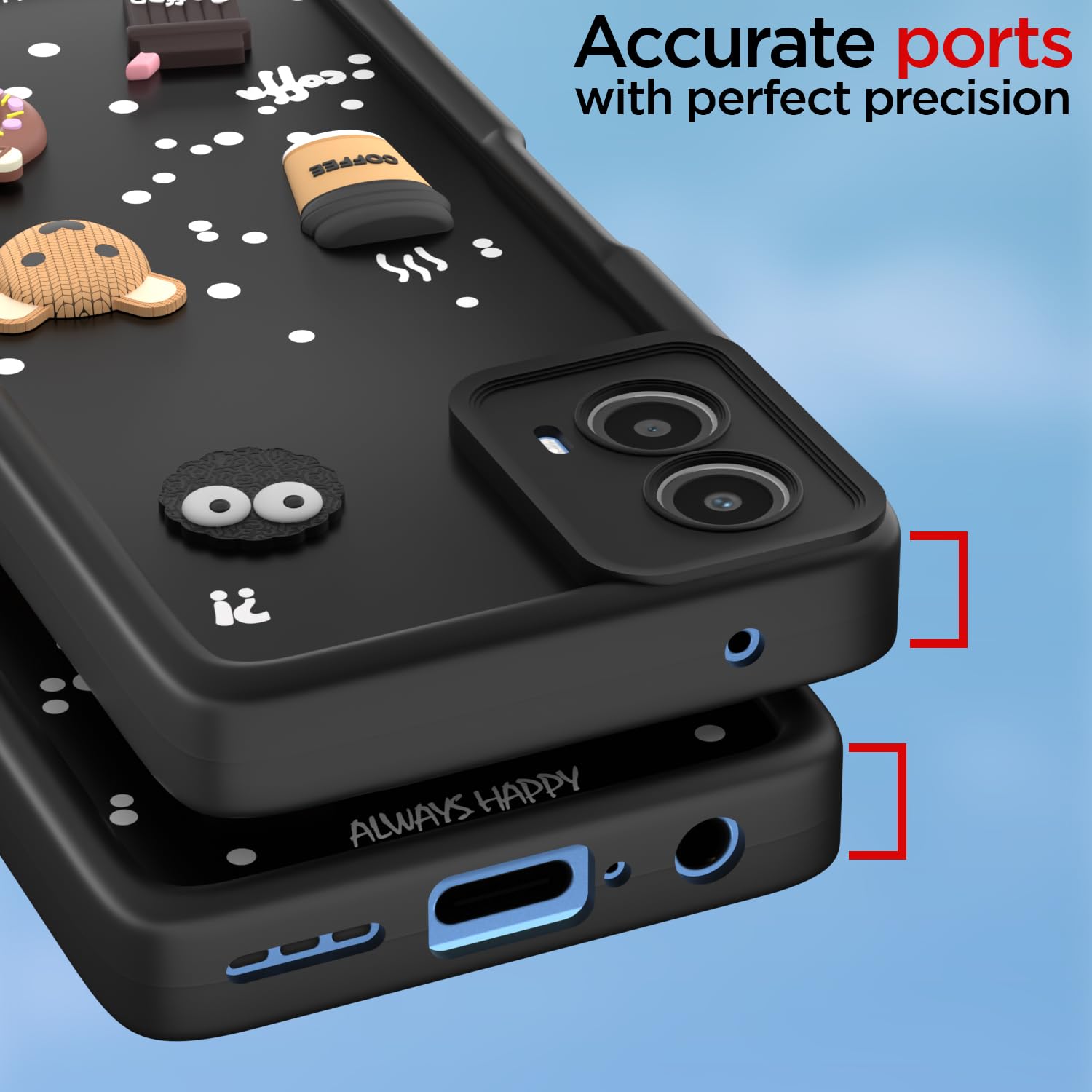 Pikkme Moto G34 / G45 5G Cute Fun Cartoon 3D Bear Coffee Back Cover (Black)