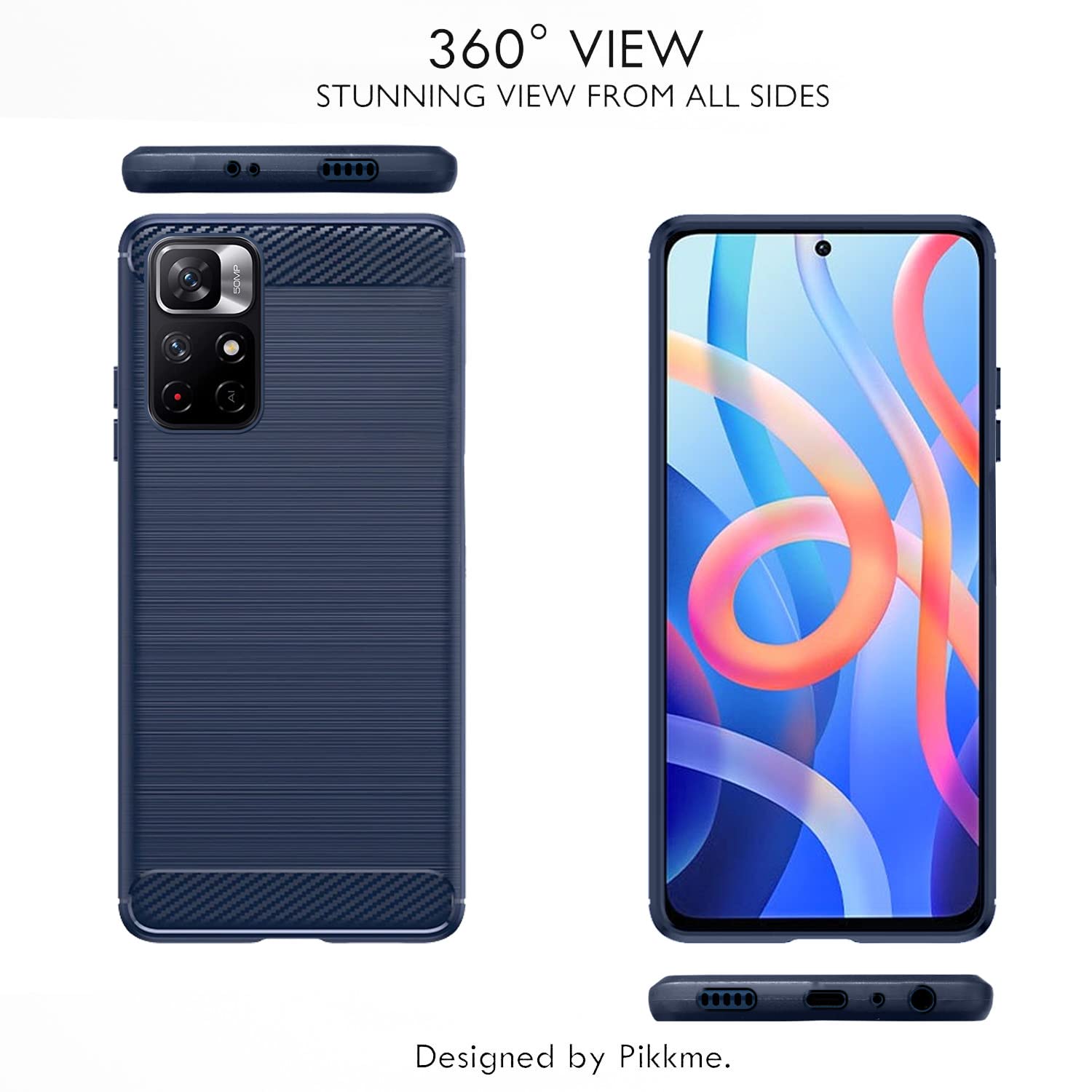 Pikkme Redmi Note 11T / Poco M4 Pro 5G Hybrid Carbon Fiber Back Cover | Blue